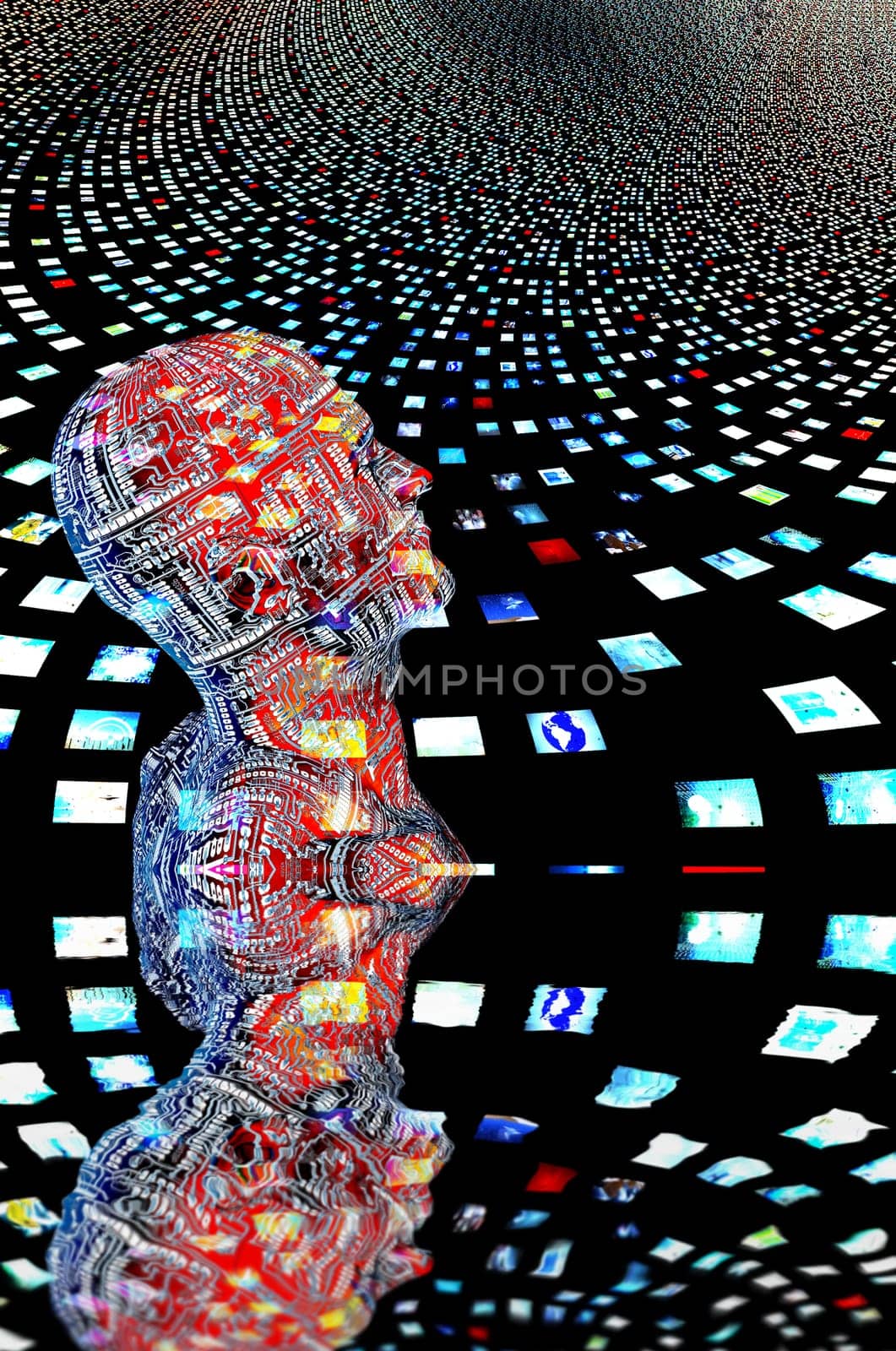 Electronic Man with Many Screens