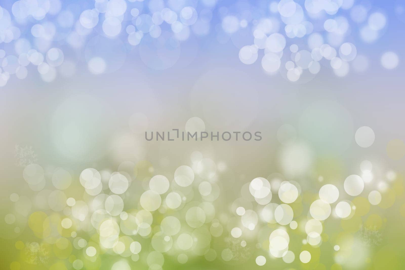 Abstract blurred green blue gradient pastel background texture with white bokeh circles.