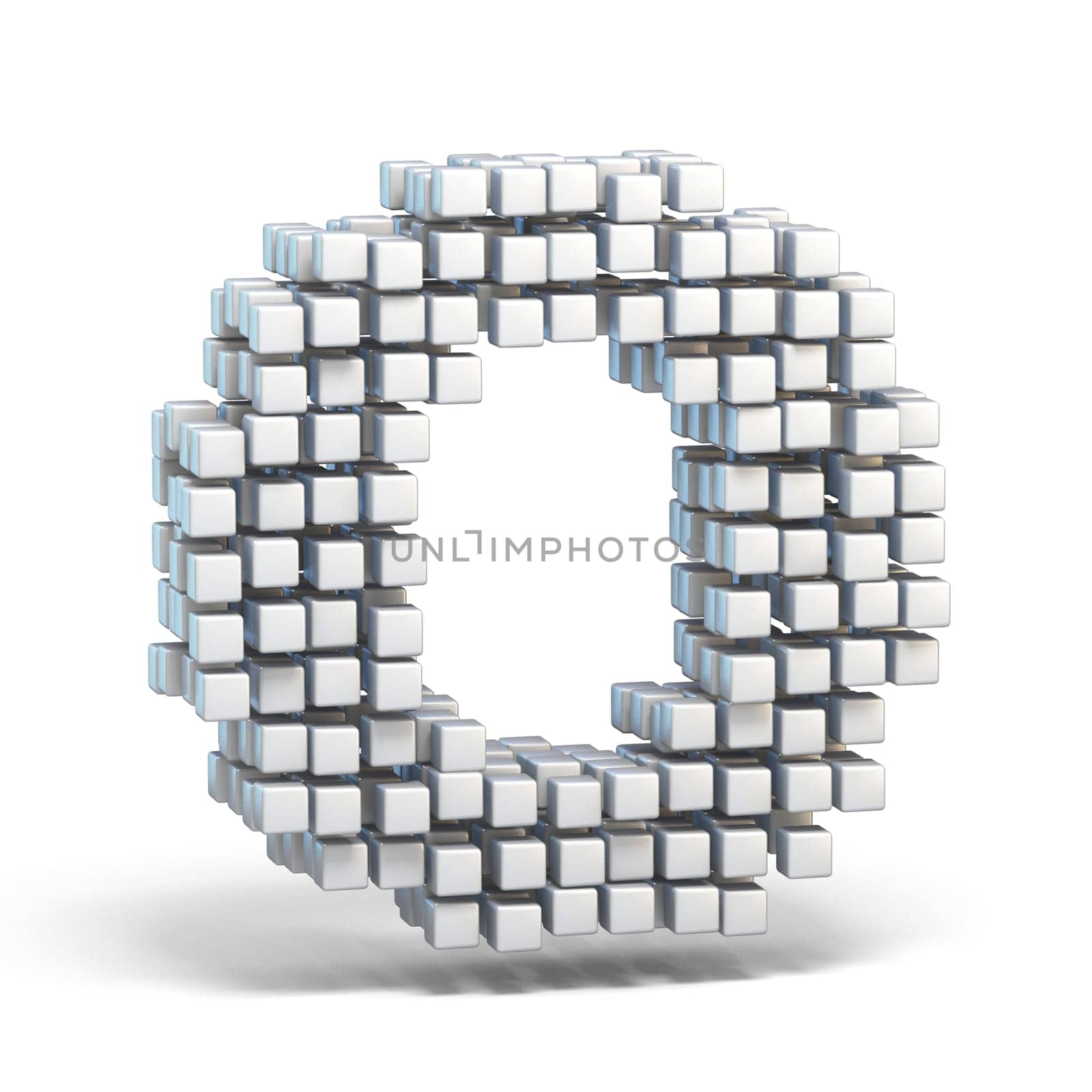 White voxel cubes font Letter O 3D render illustration isolated on white background