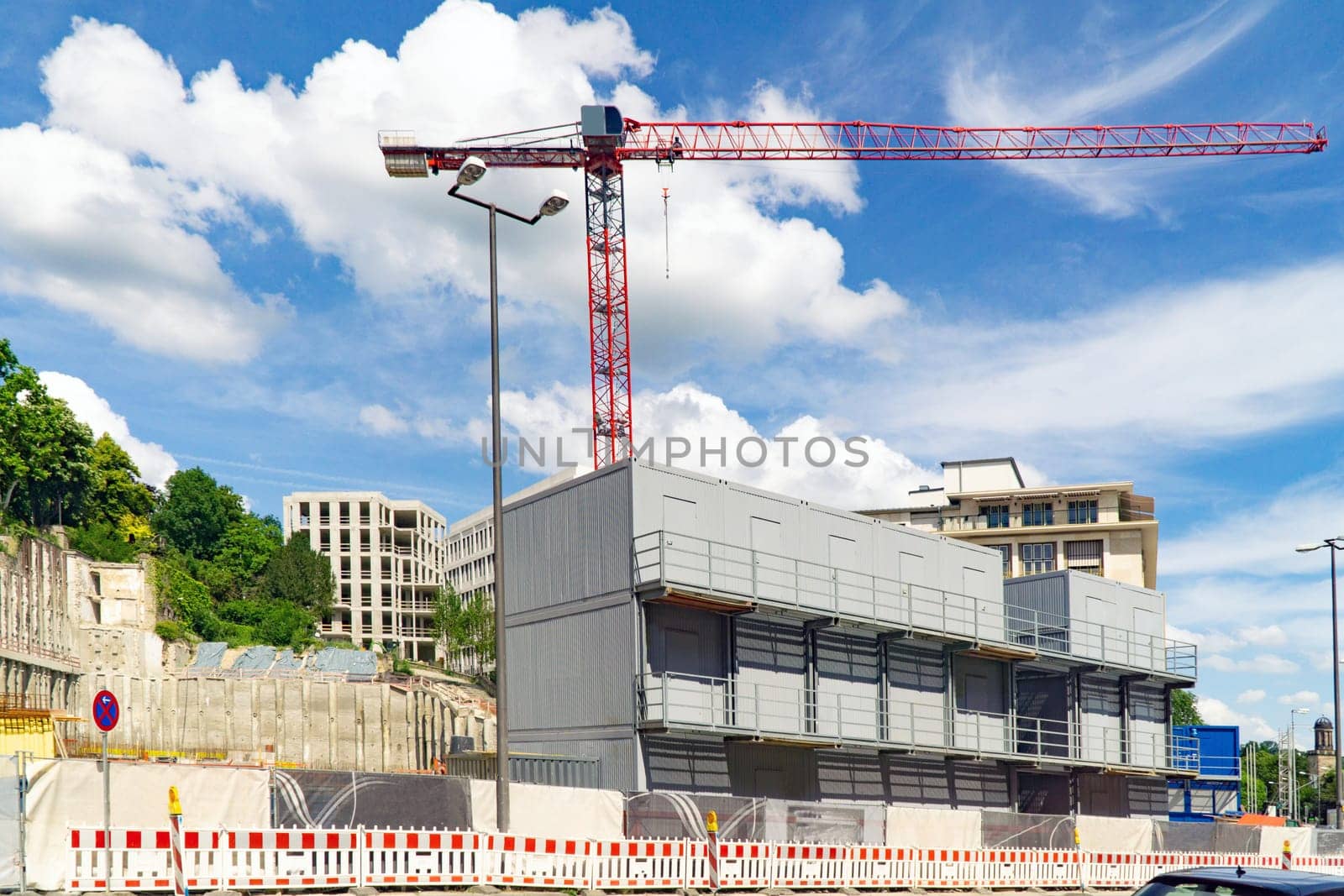 Container on construction site in Wiesbaden Germany city