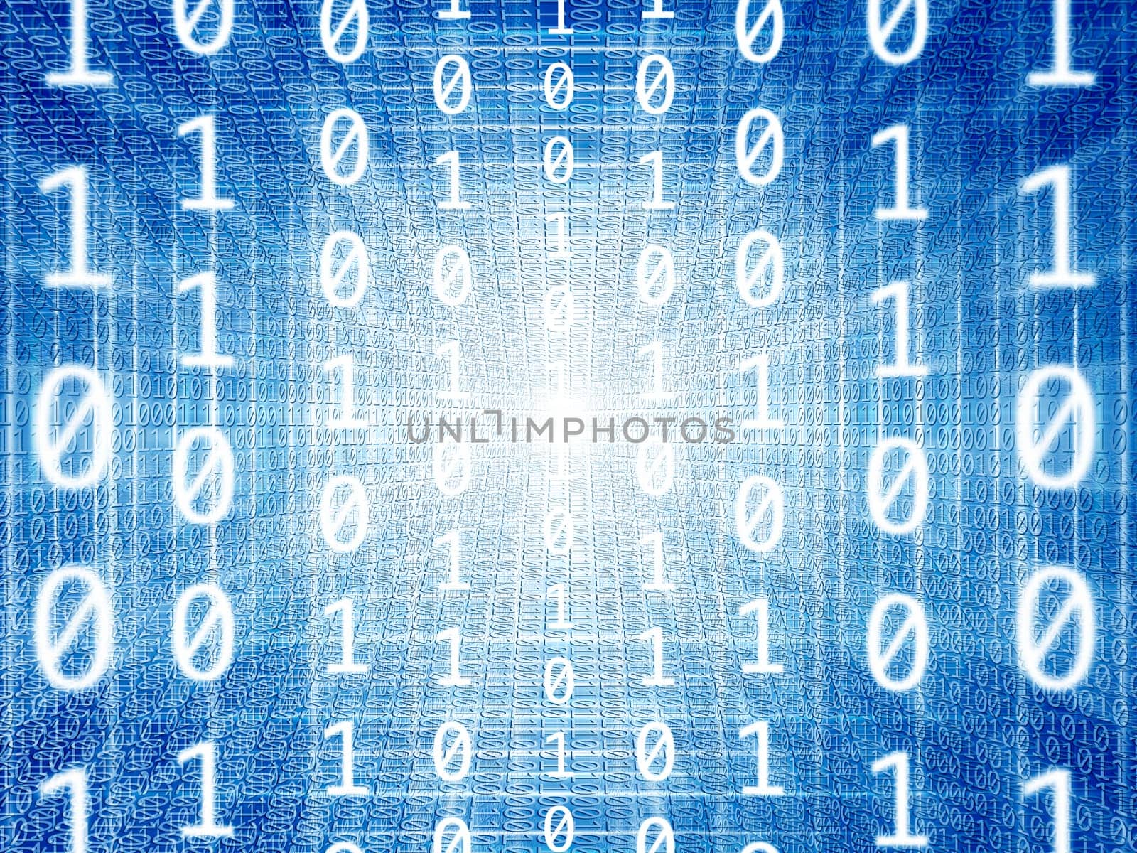 Abstract background of technology concept with glowing structural lights and binary code of one and zero