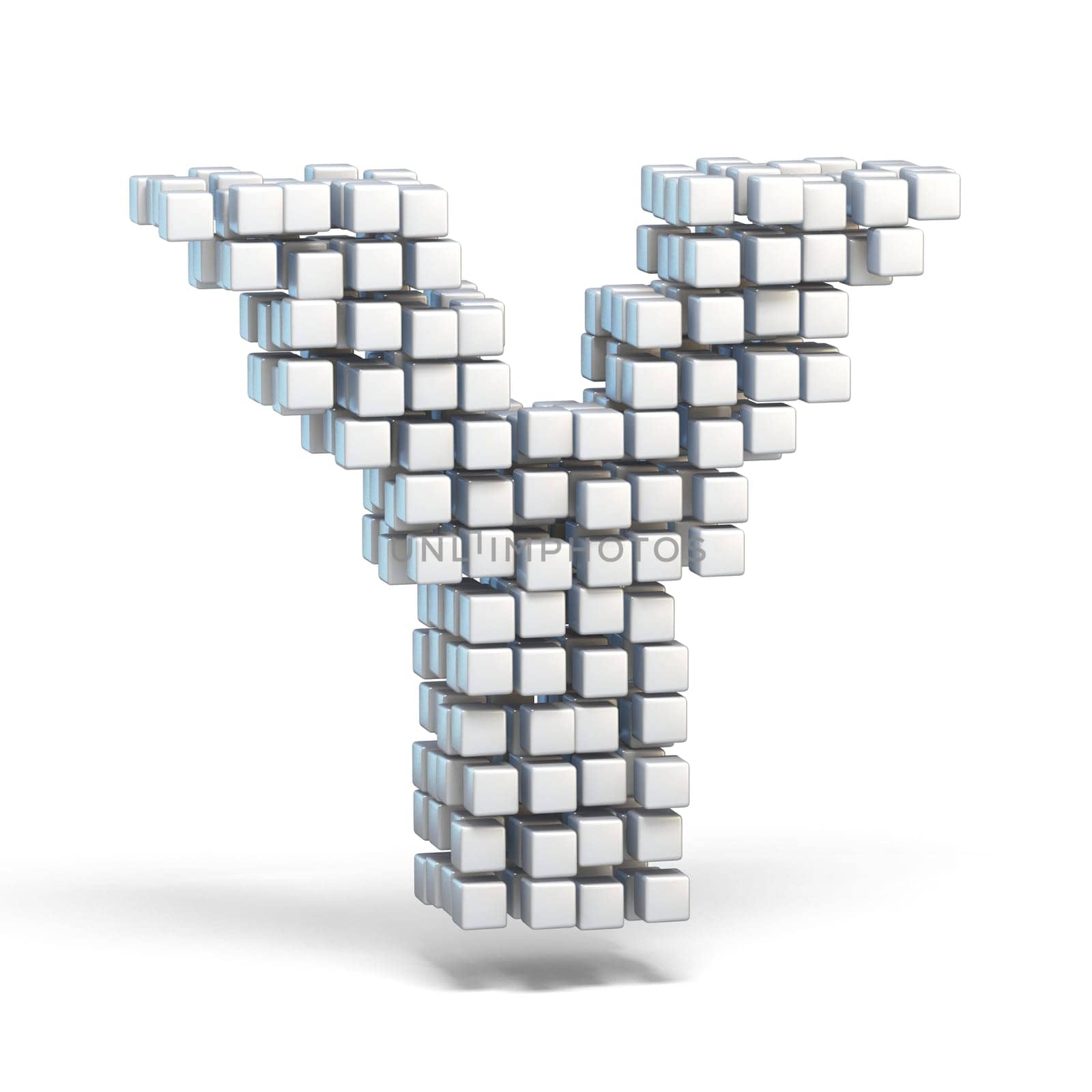White voxel cubes font Letter Y 3D render illustration isolated on white background