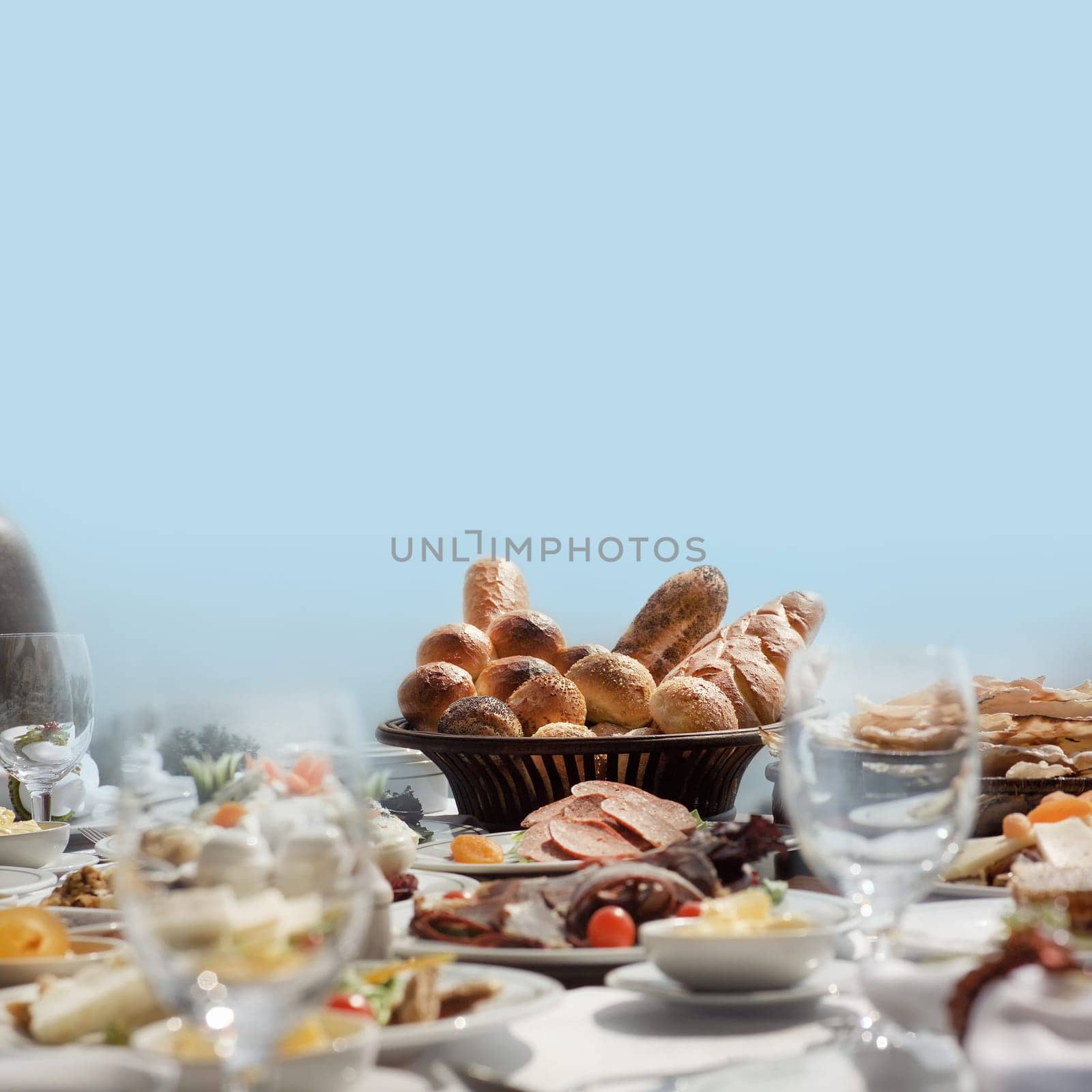 close up variety of meal arrangement on Turkish breakfast table