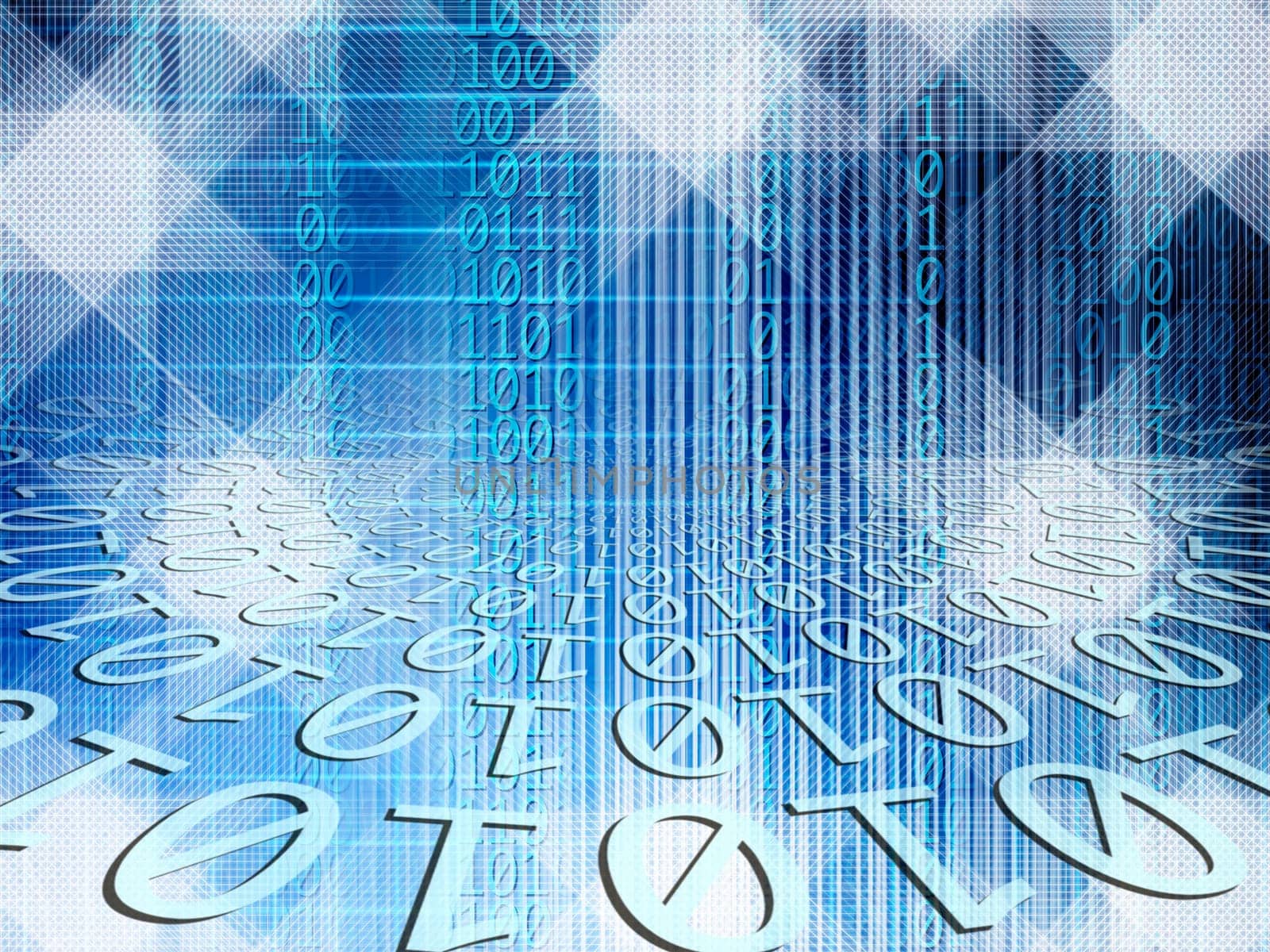 Abstract background of technology concept with glowing structural lights and binary code of one and zero