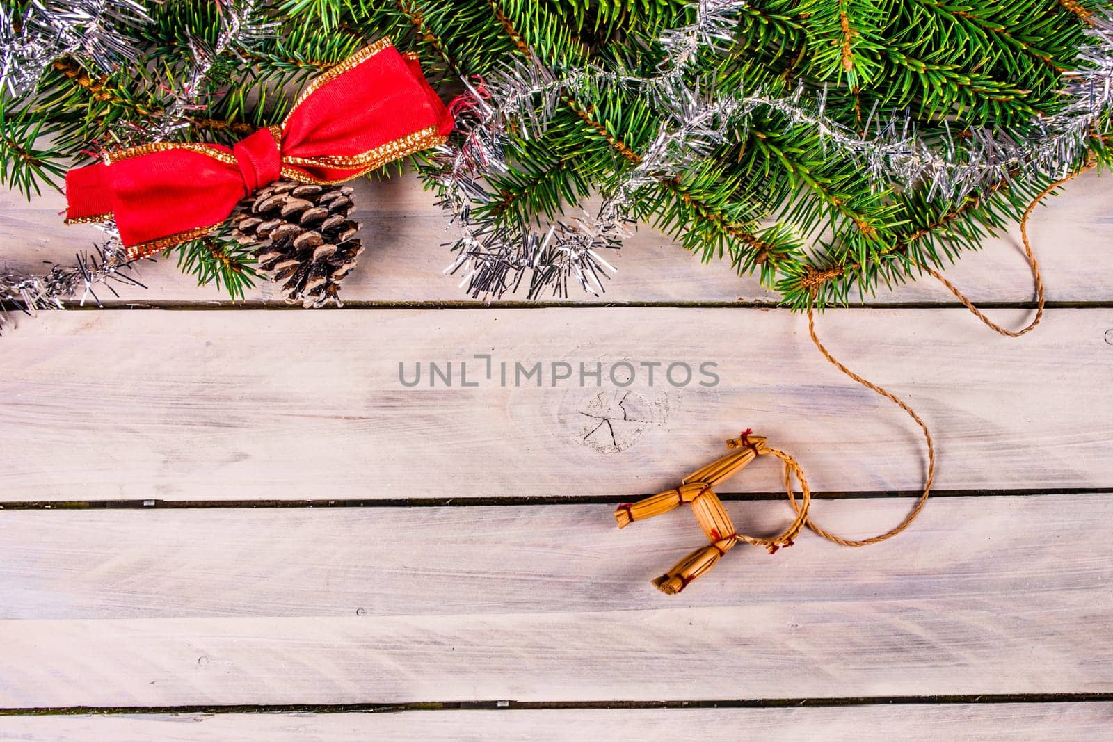 Christmas decoration on wooden planks