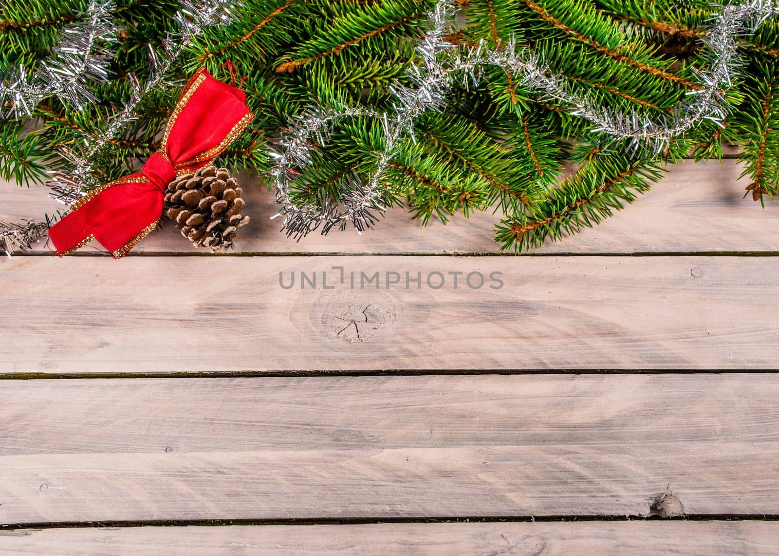 Christmas decoration on wooden planks