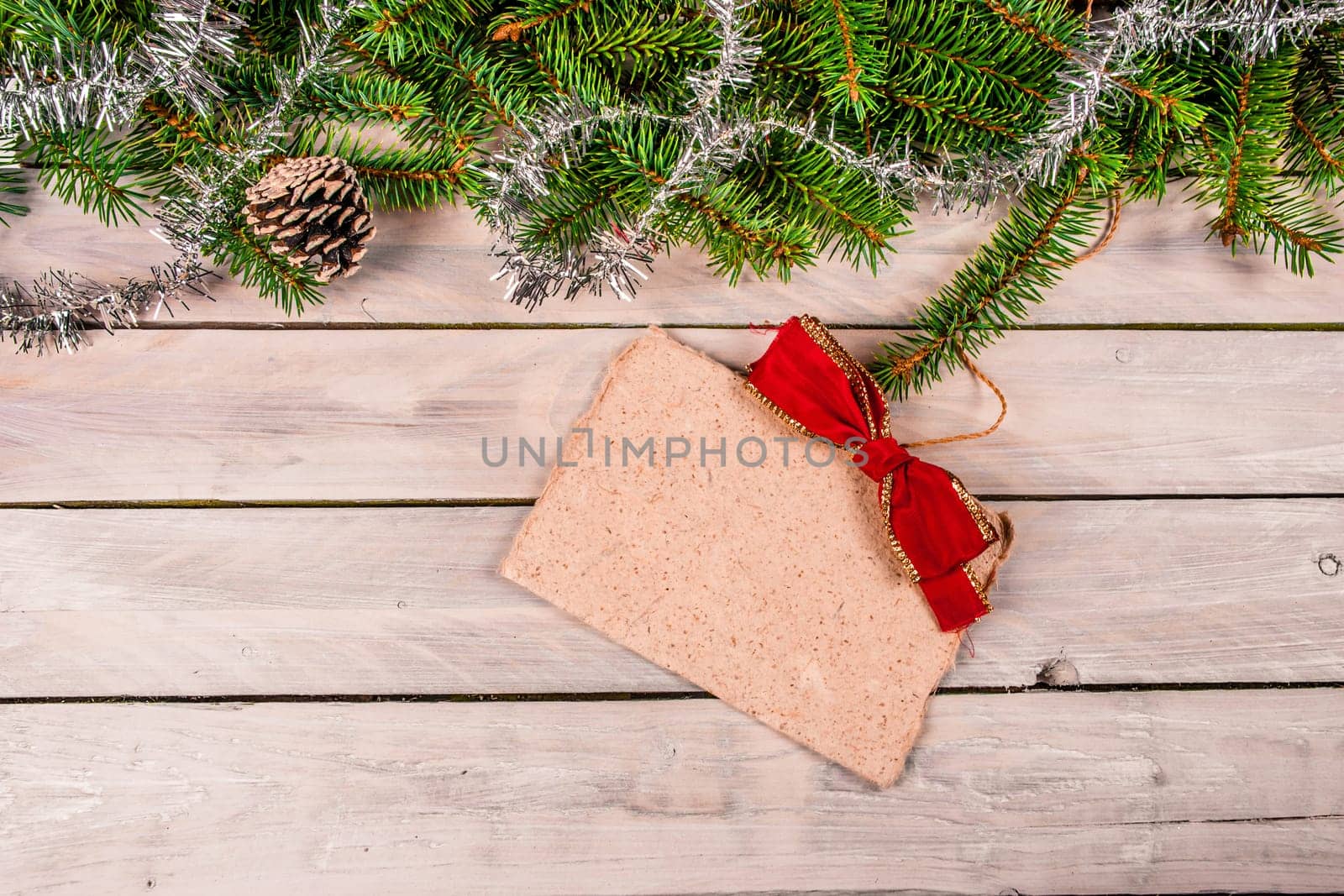Christmas decoration on wooden planks