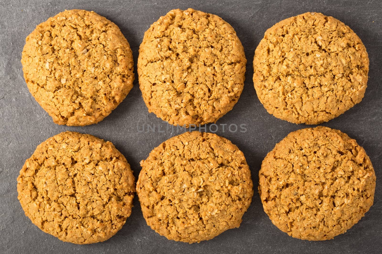 Six oatmeal cookies from directly above