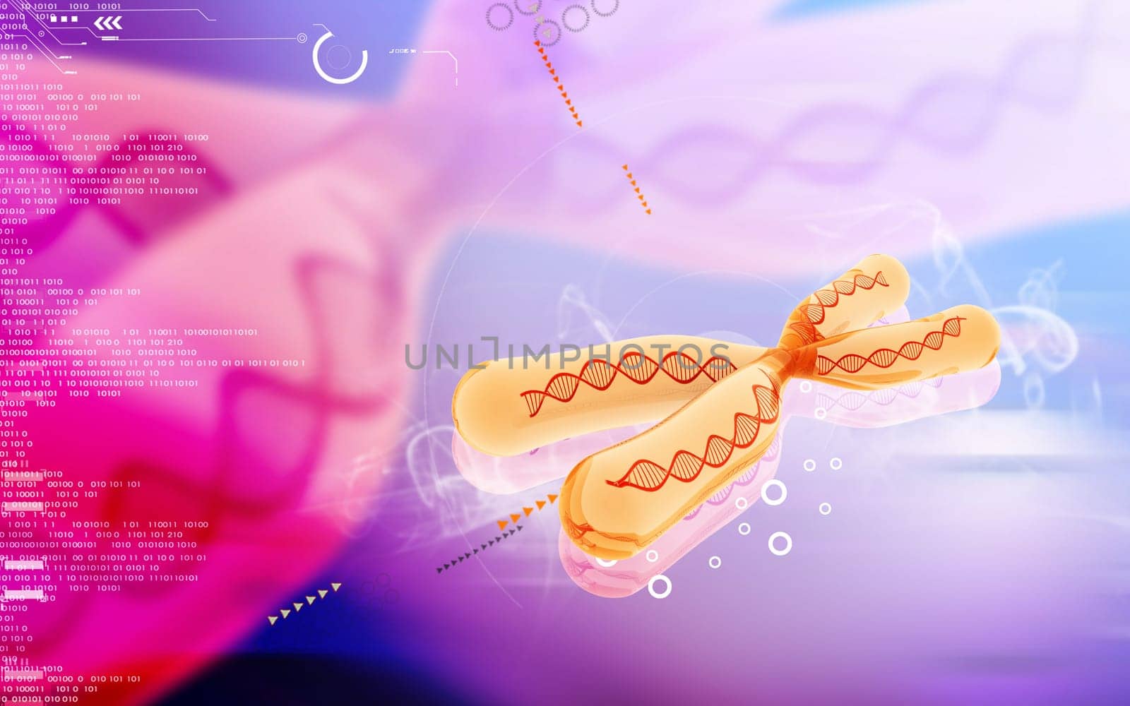 Digital illustration of chromosome in colour background