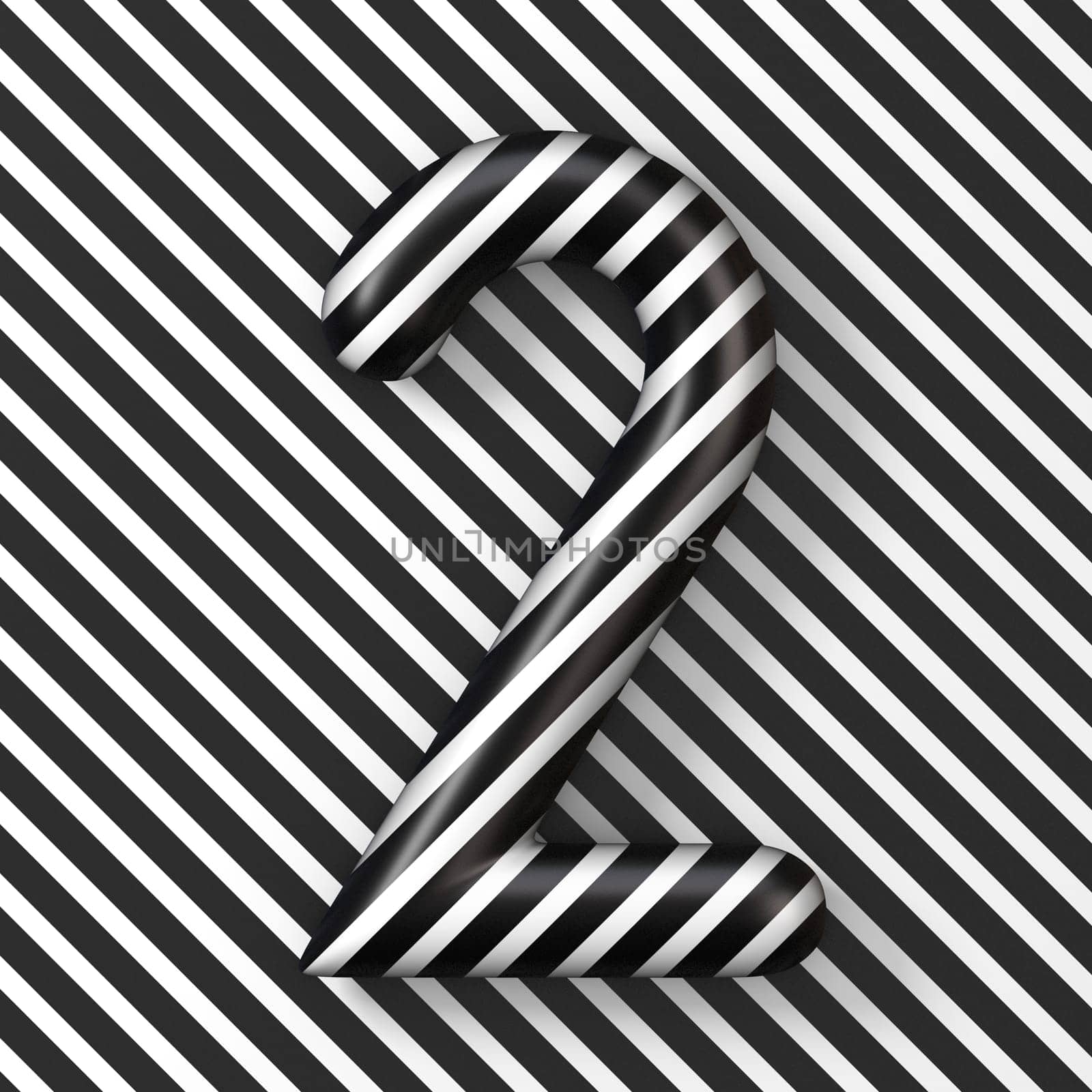 Black and white stripes Number 2 TWO 3D render illustration