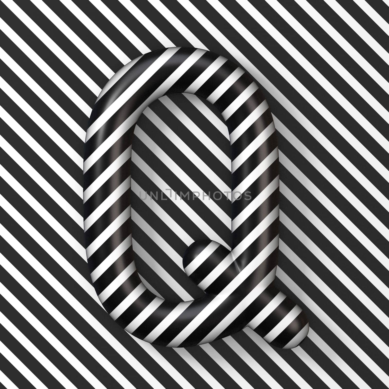 Black and white stripes Letter Q 3D render illustration