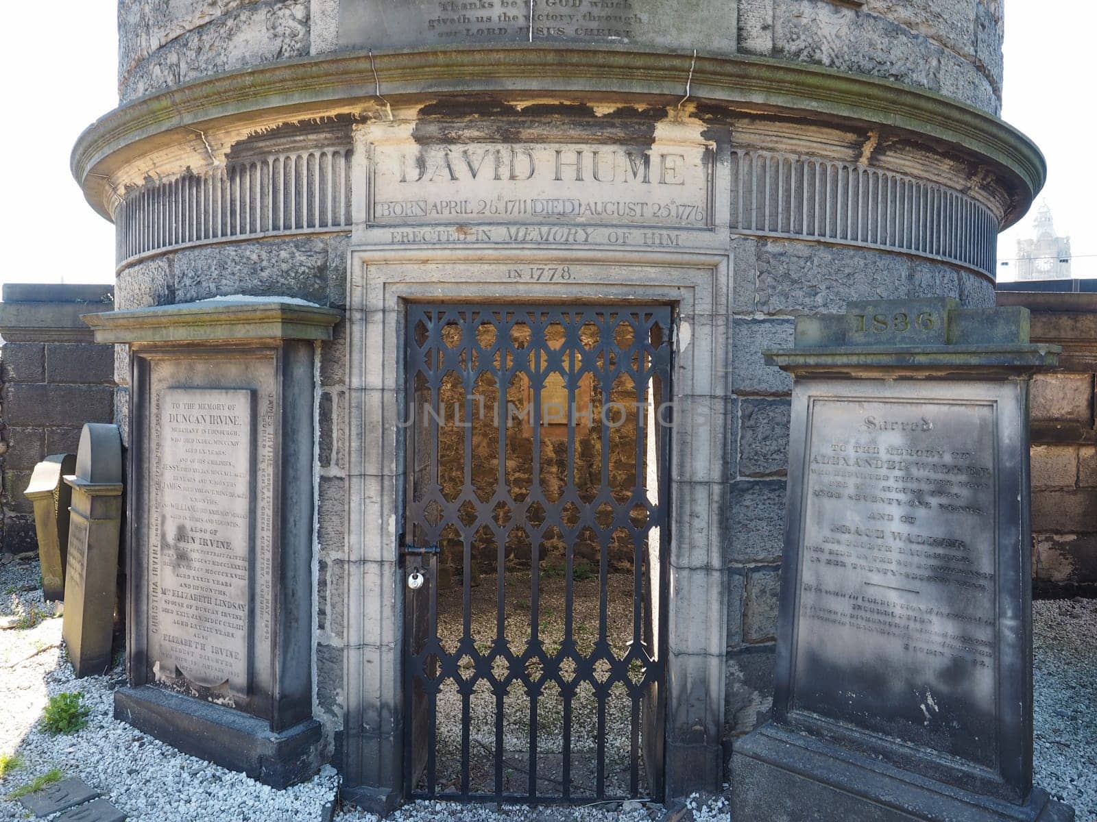 EDINBURGH, UK - CIRCA JUNE 2018: Mausoleum of philosopher David Hume at Old Calton Burial Ground