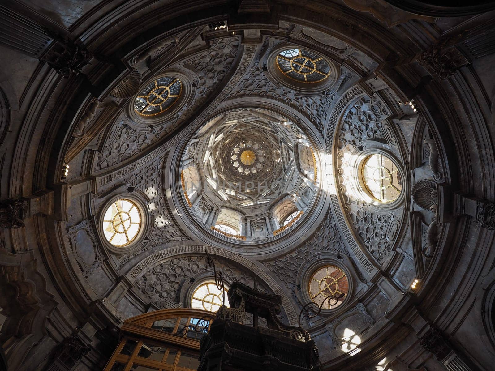 TURIN, ITALY - CIRCA OCTOBER 2018: Cupola cappella della Sindone meaning Holy Shroud chapel dome at Turin Cathedral