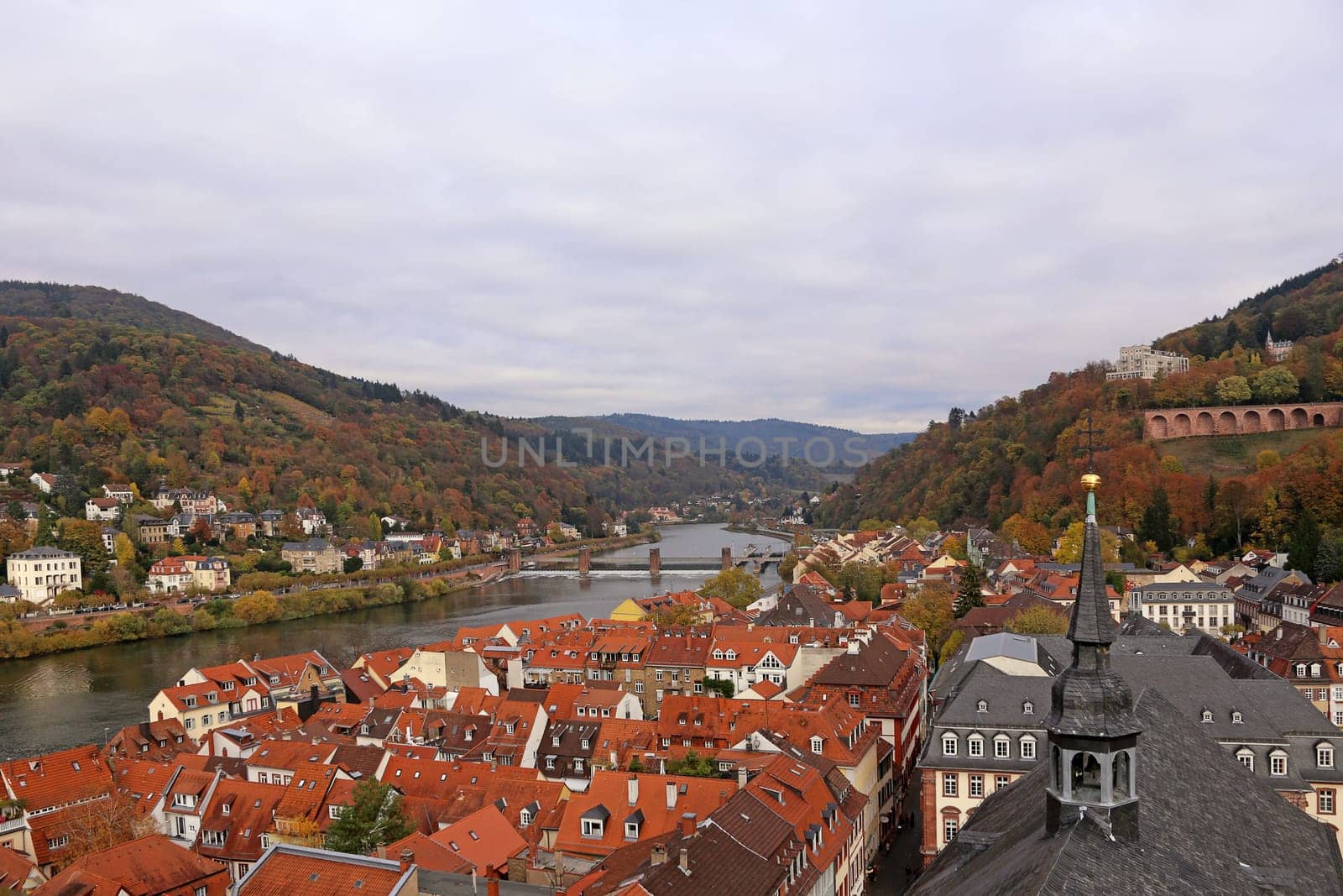 View from the Church of the Holy Spirit in Heidelberg up the Neckar