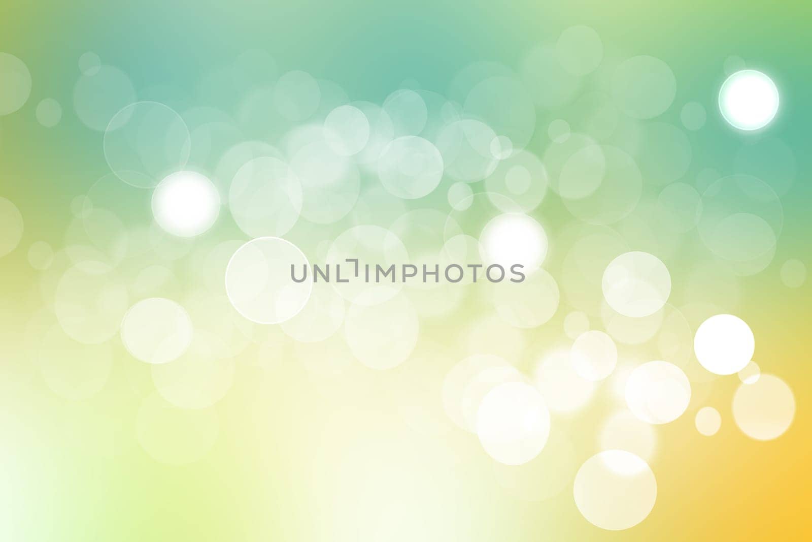 Abstract blurred green yellow gradient pastel background texture with white bokeh circles.