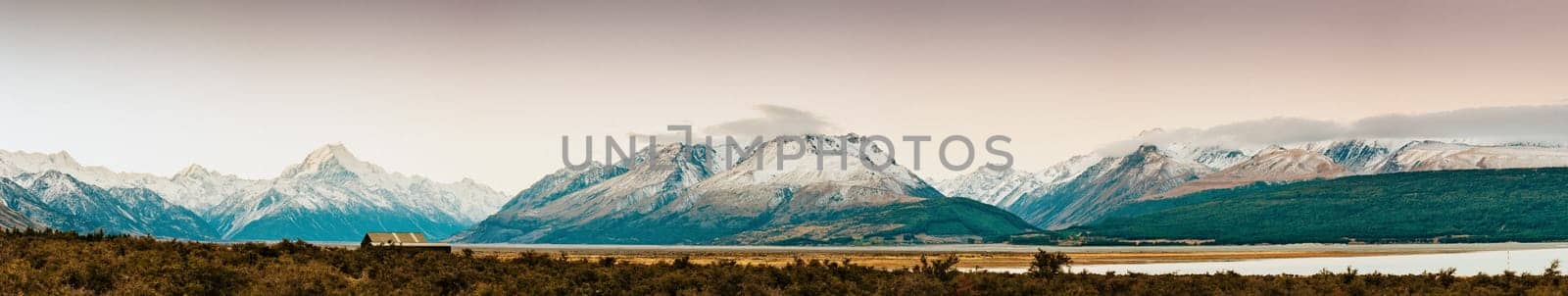Snowcapped Mt. Cook Peak during Sunset in Mt. Cook National Park, magnificent rugged mountain with snow and ice, South Island, New Zealand
