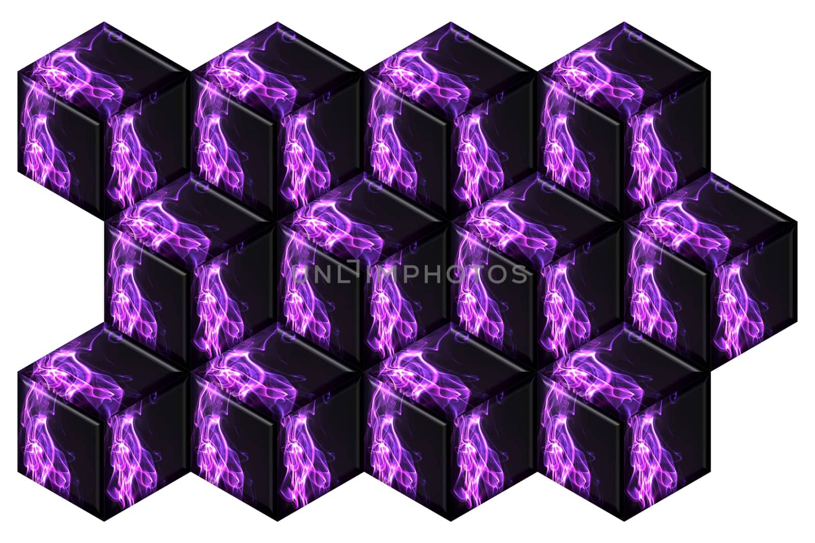 12 square cube surface with purple flames optic on black background