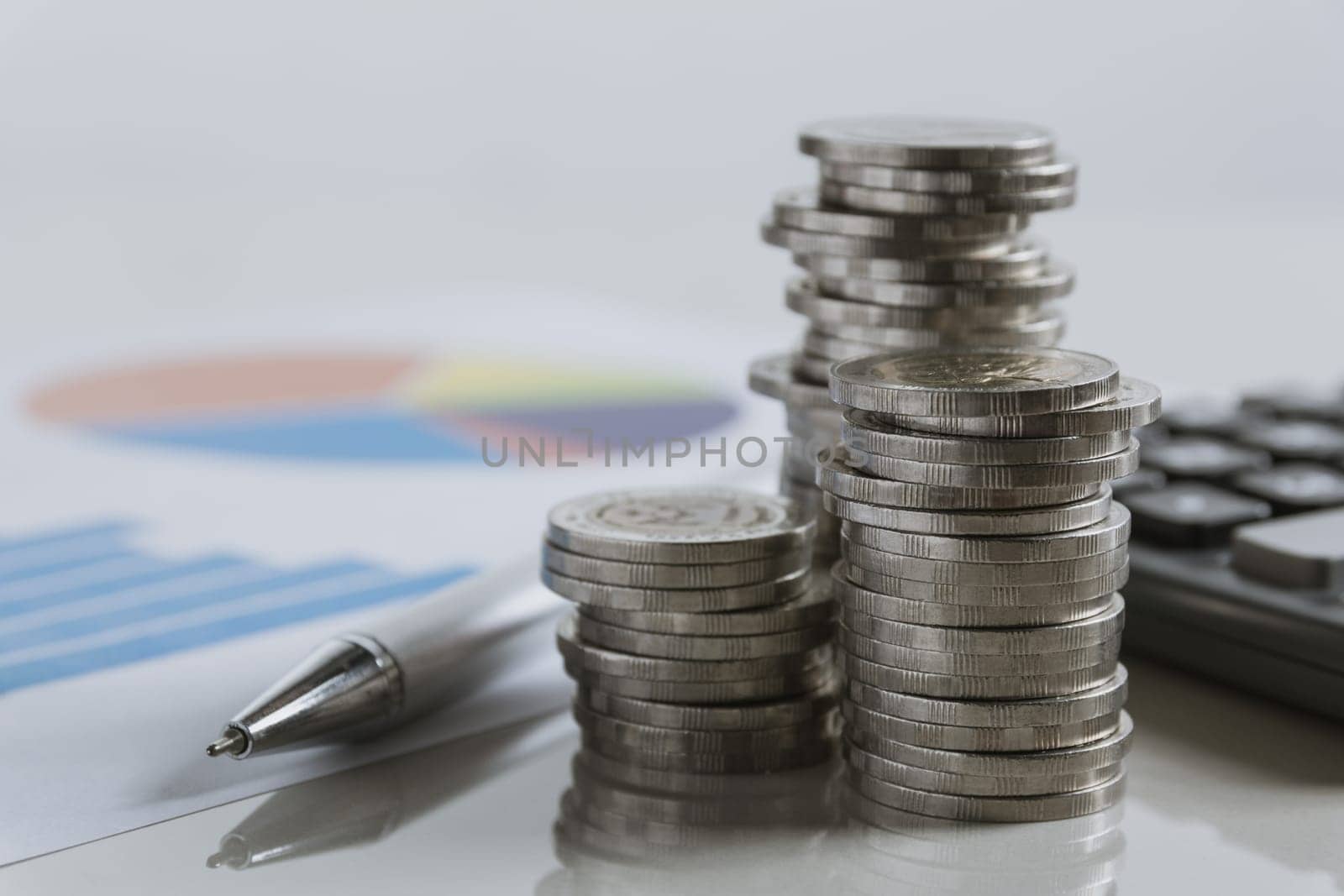 Saving money concept with money coin stack. Financial and accounting concept.