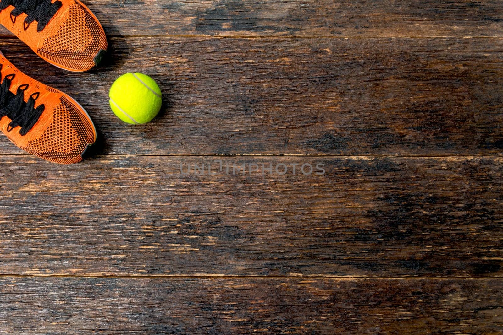 concept preparing to fitness sports equipment top view on wooden background with copy space for insert text.