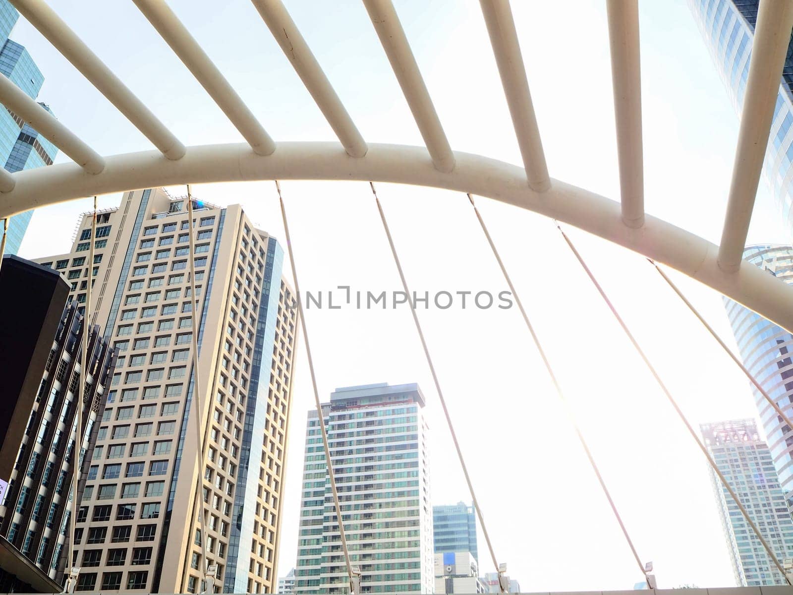 Modern and bottom up view of buildings in Thailand. Economy, finances, business activity concept.