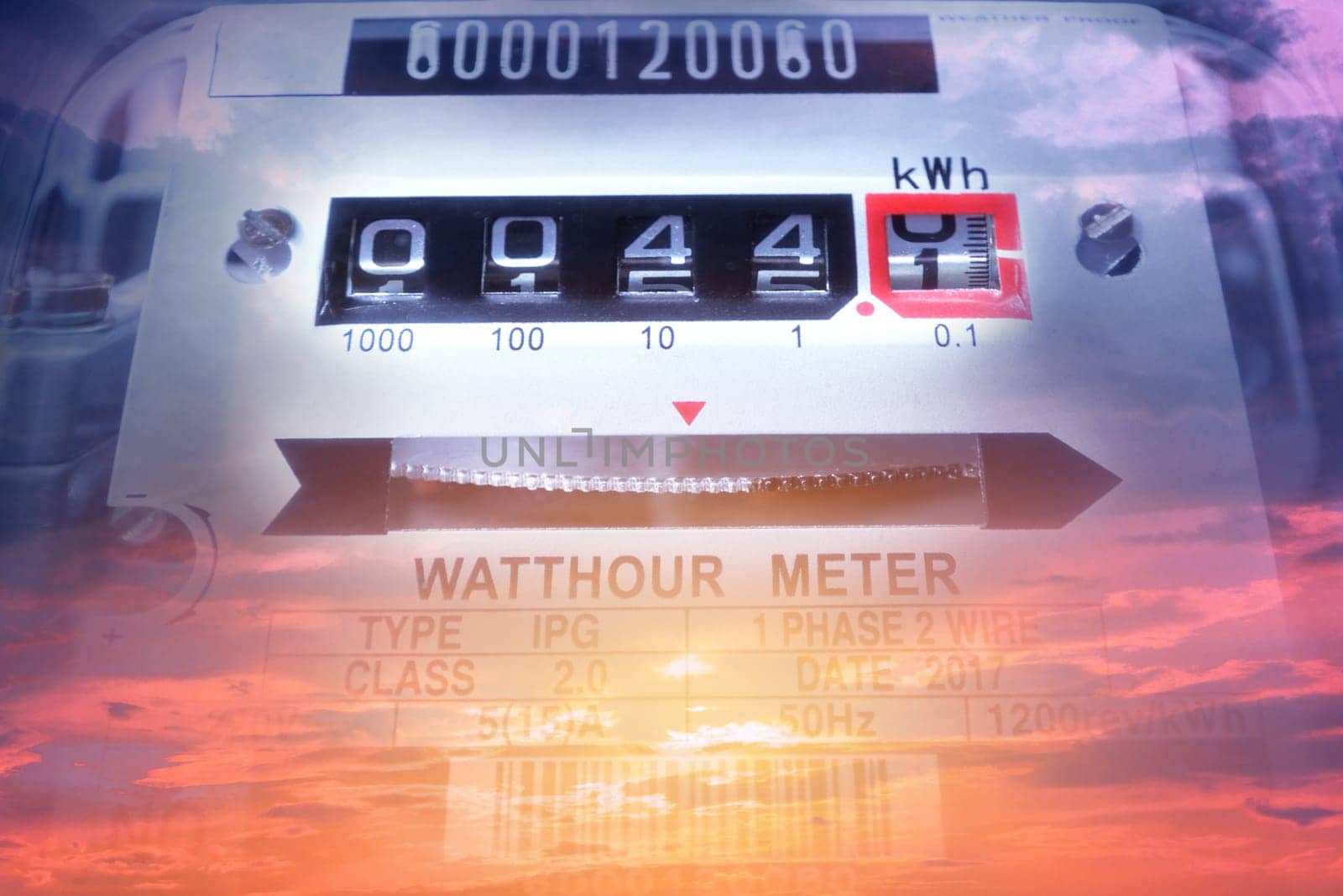 Electric power meter measuring power usage. Watt hour electric meter measurement tool.