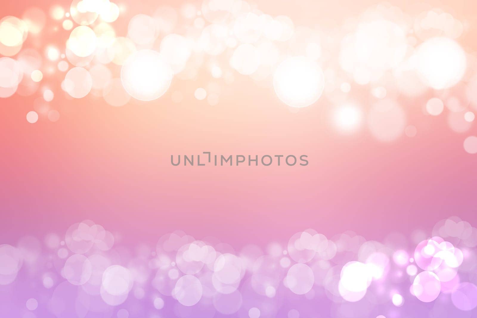 Beautiful colorful abstract pastel colored soft background with white bokeh circles. Gradient from purple to orange. Space for text.