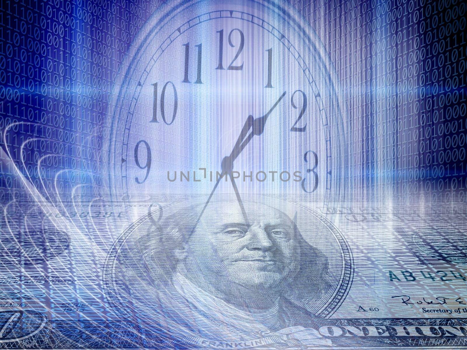 Conceptual background image of binary code with time and money concept