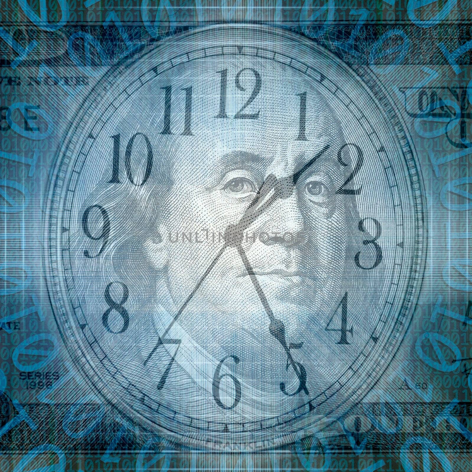 Conceptual background image of binary code with time and money concept