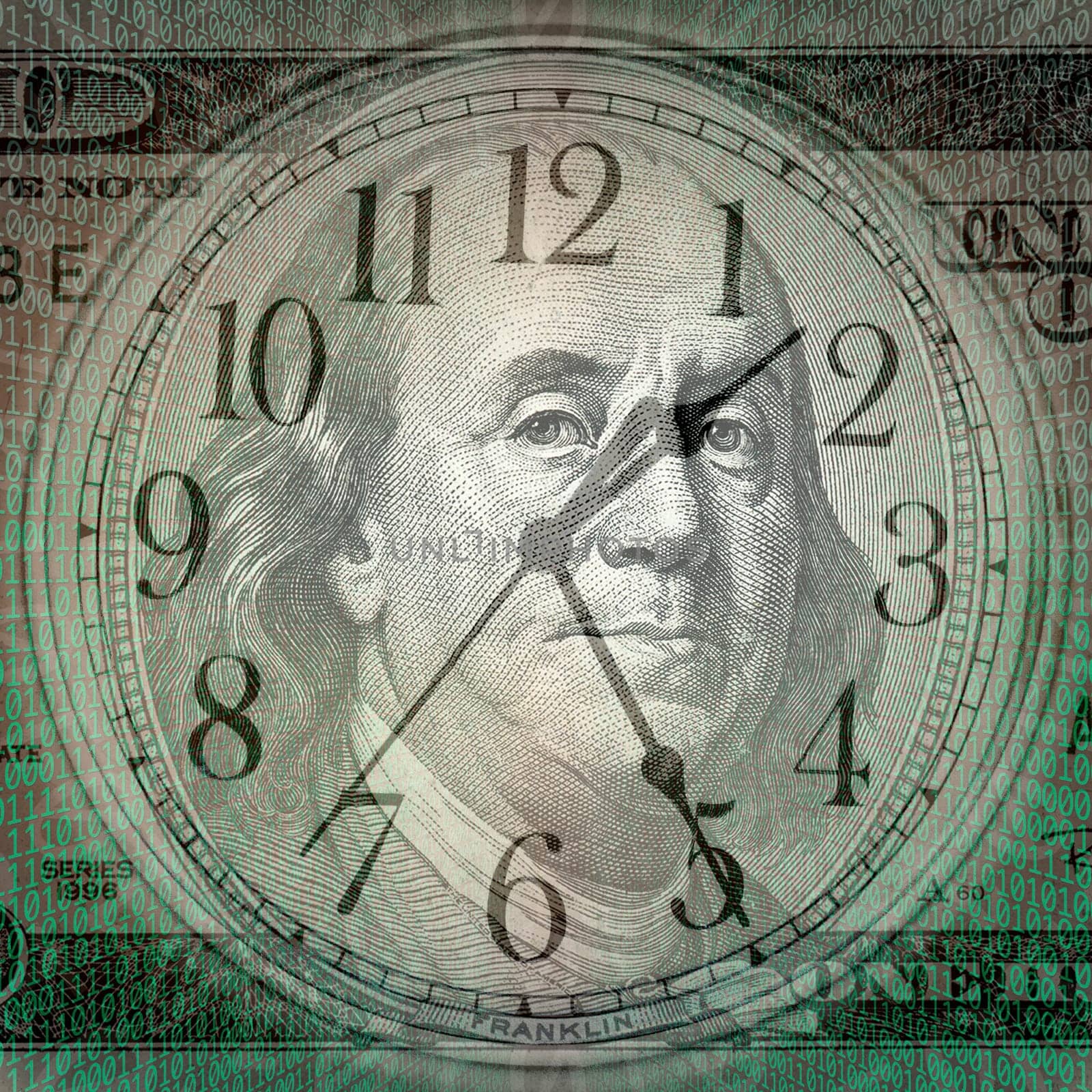 Conceptual background image of binary code with time and money concept