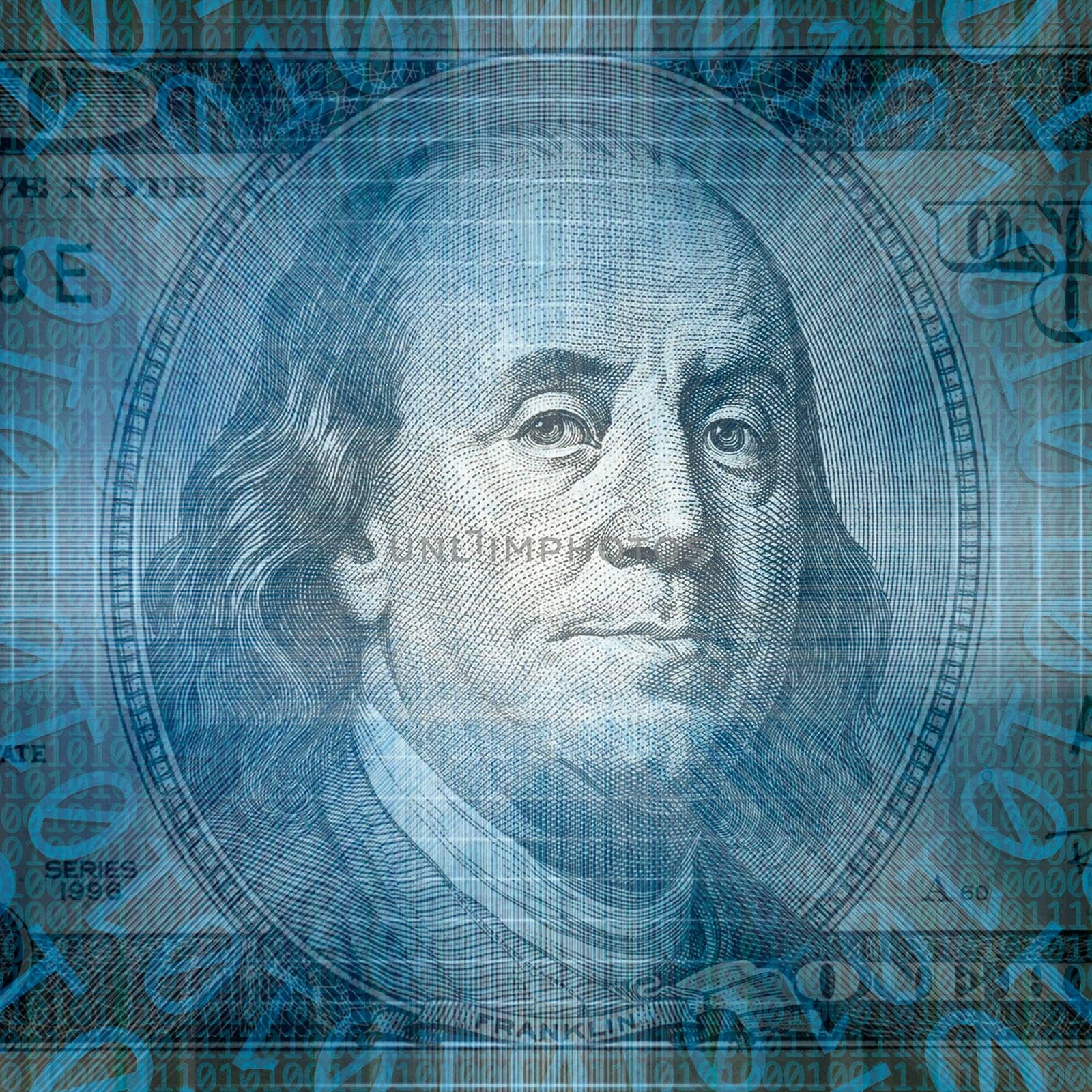 Conceptual internet business image of binary code tecnology with money