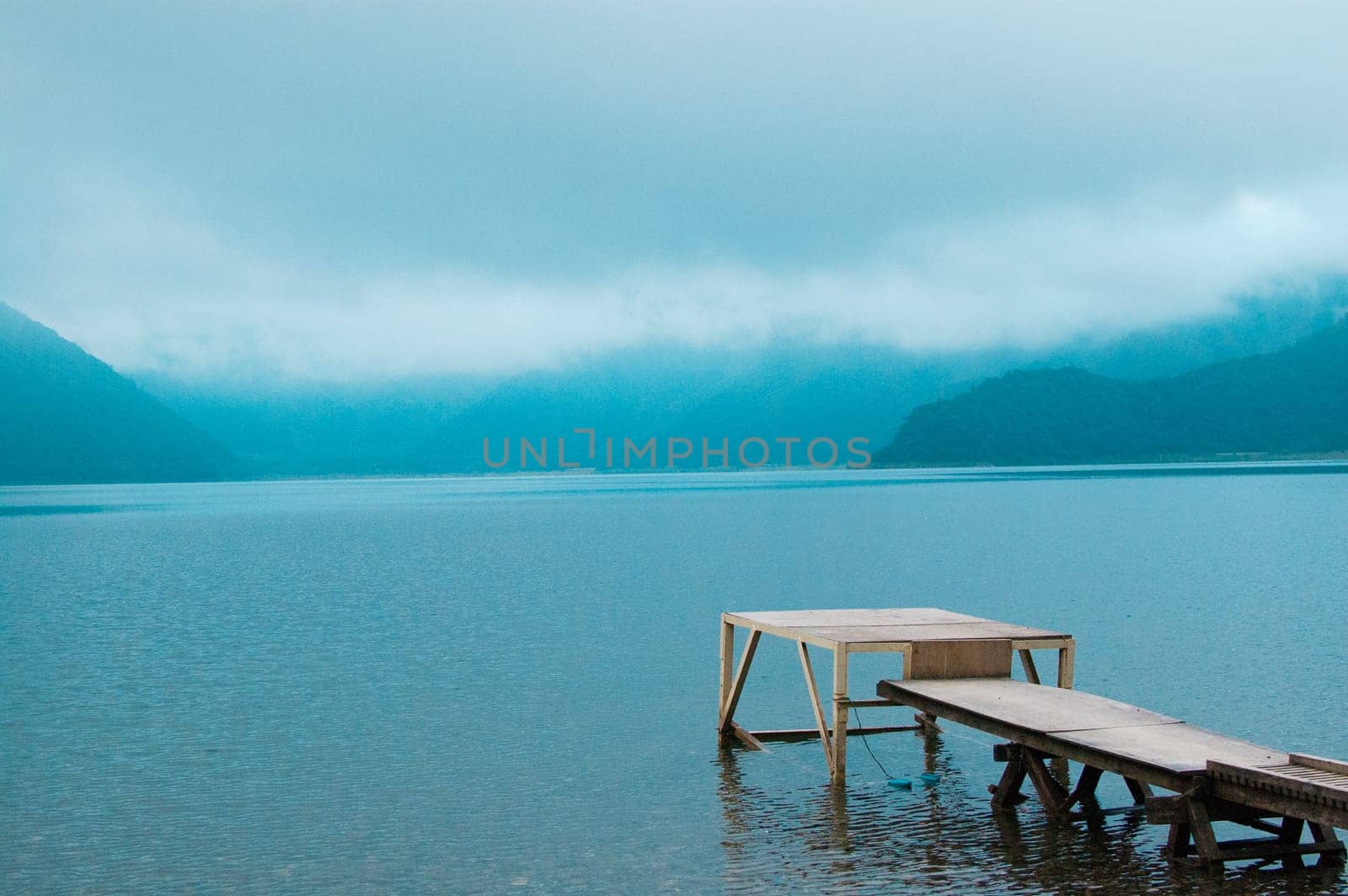 Very quiet scenery at the Yamanashi Lake in Yamanashi, Japan. This lake is located in close by Mt. Fuji.