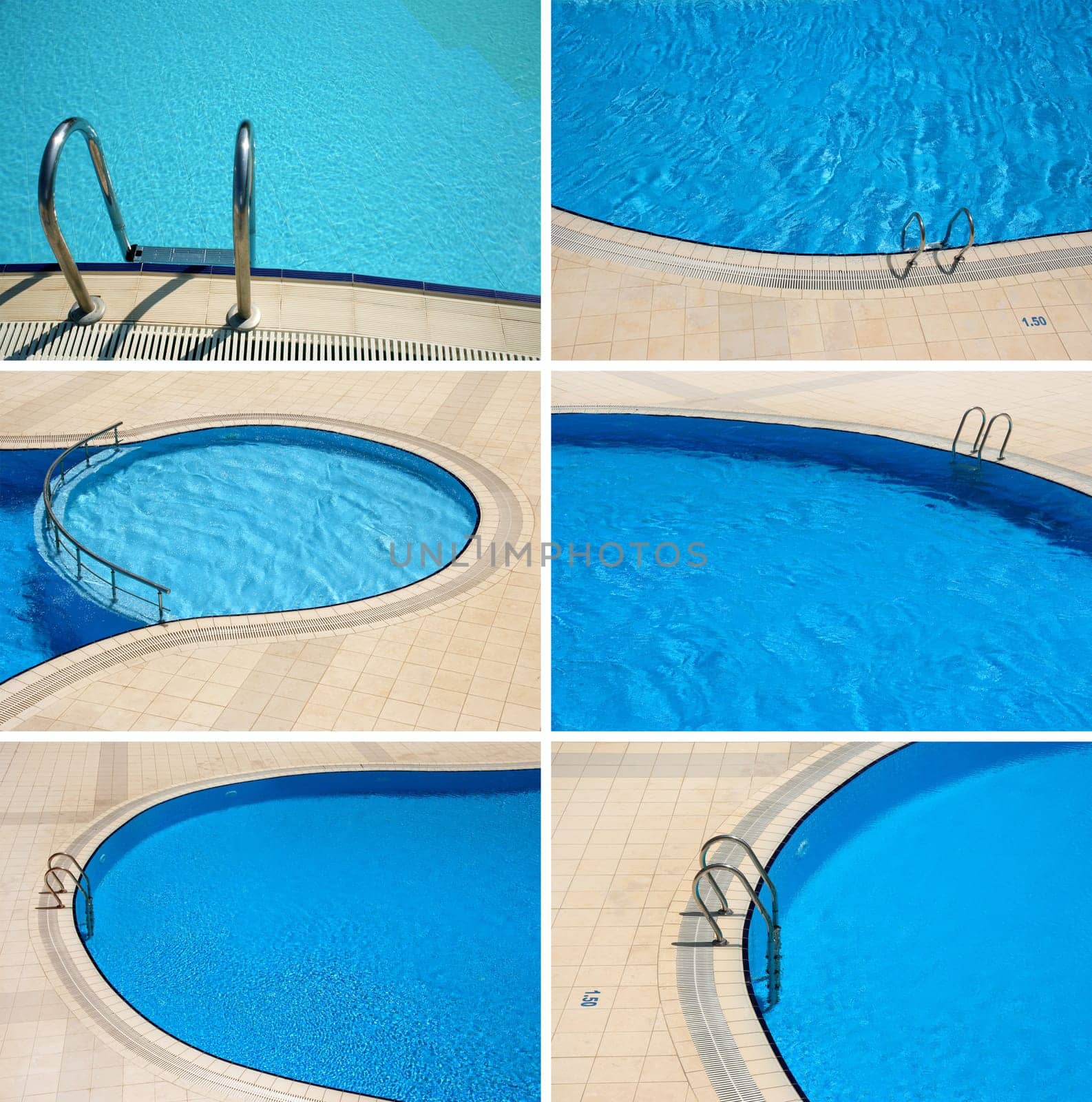Group of architectural images of swimming pool details