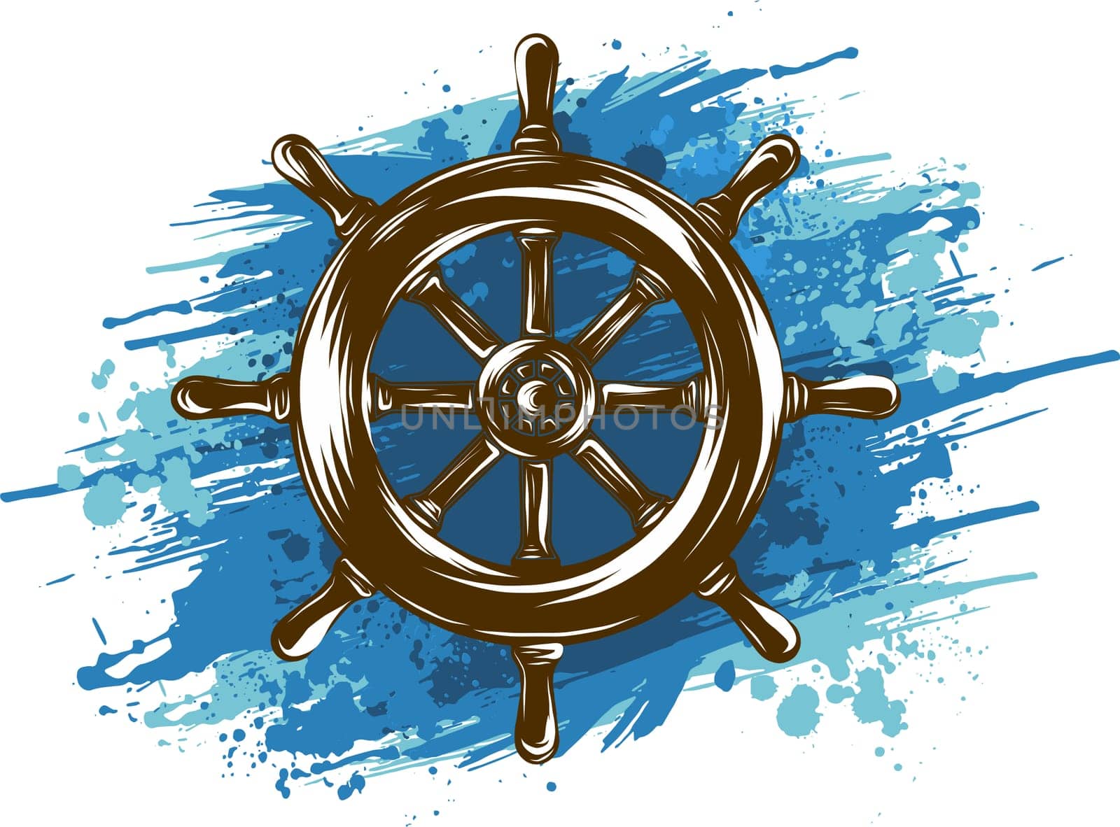 Ship wheel on white background.
