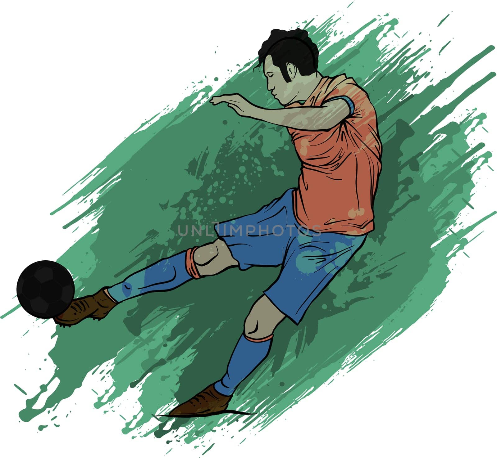 one soccer player man playing kicking in silhouette isolated on white background