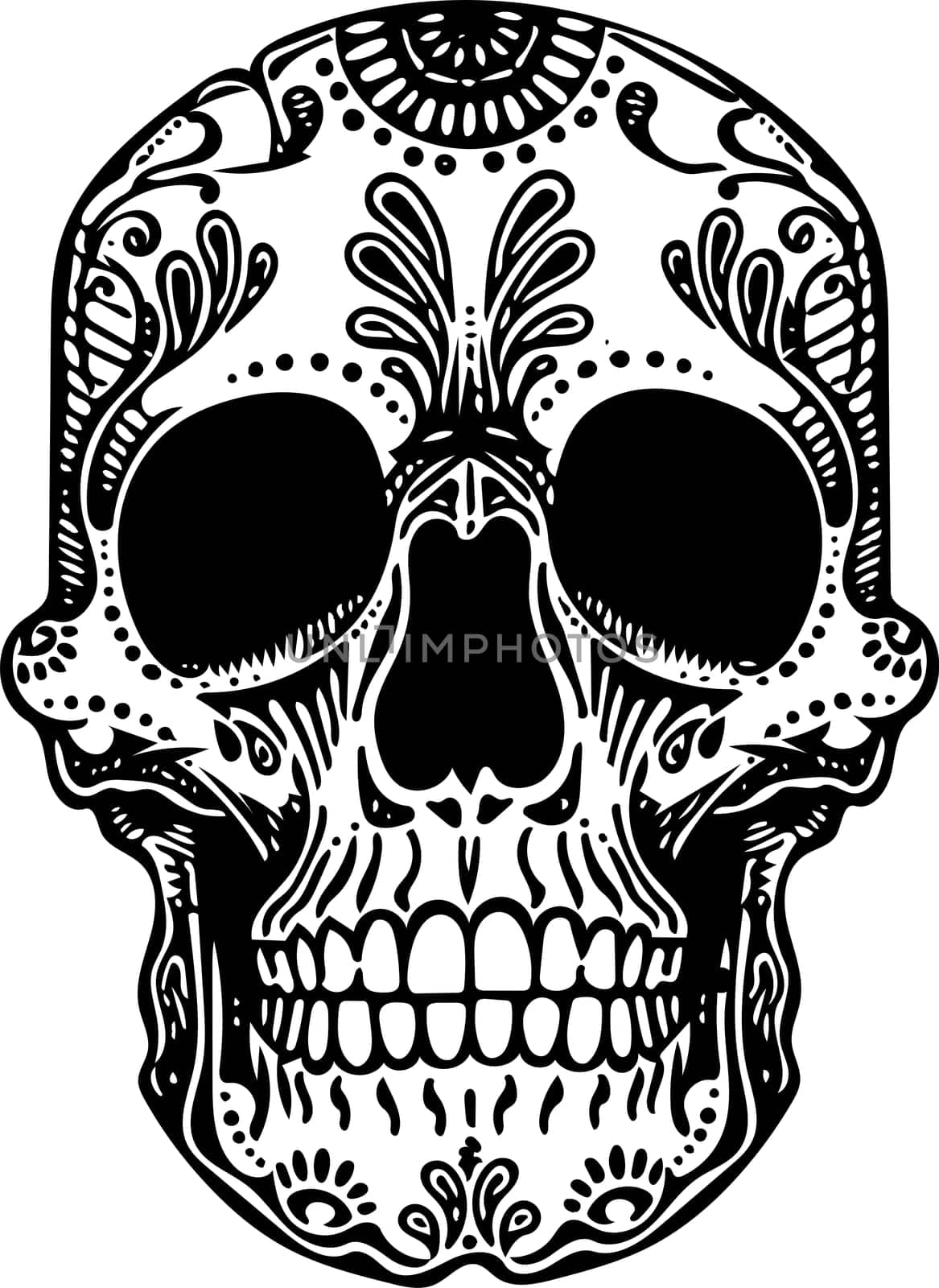 Vector Black and White Tattoo Skull Illustration