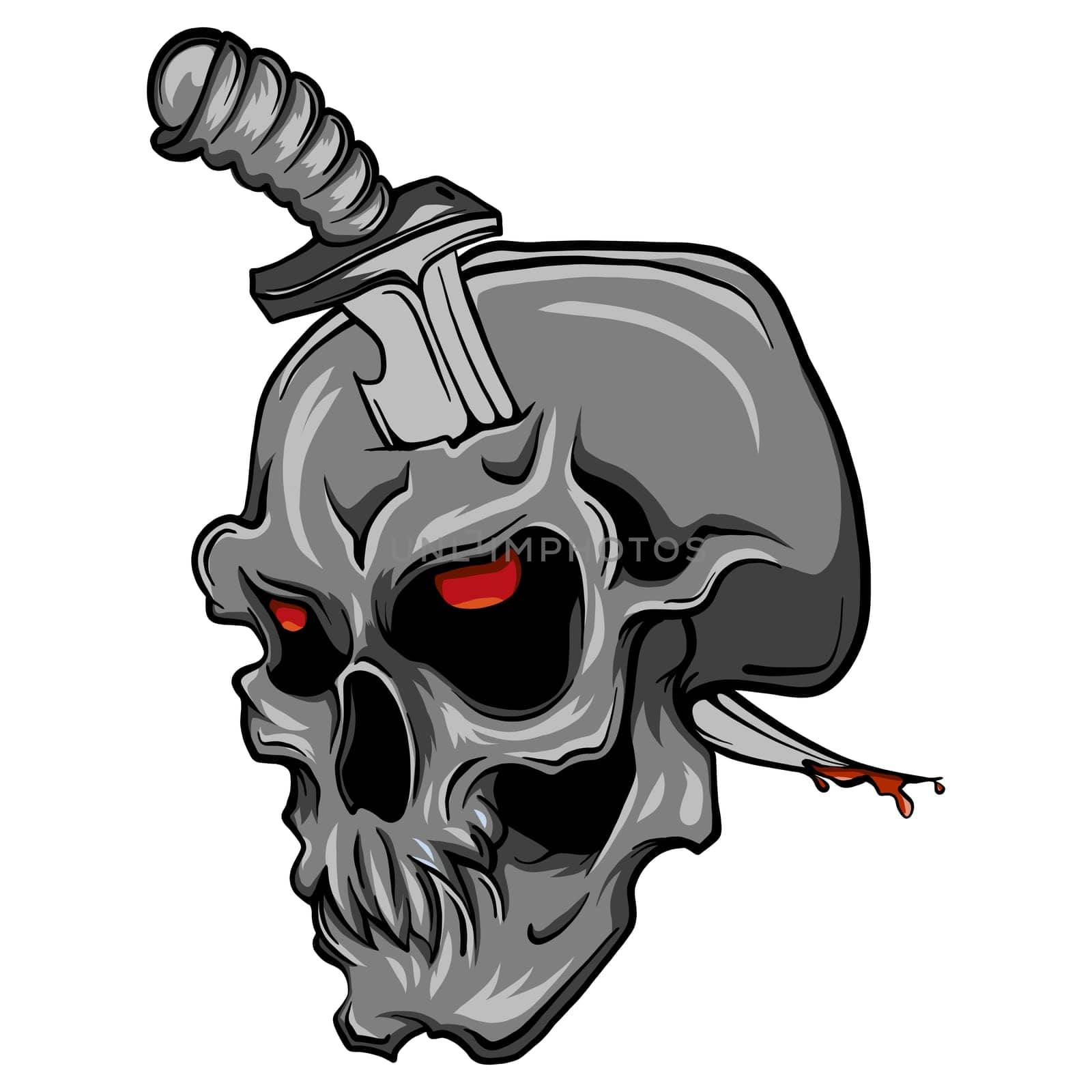 a human Skull with a knife