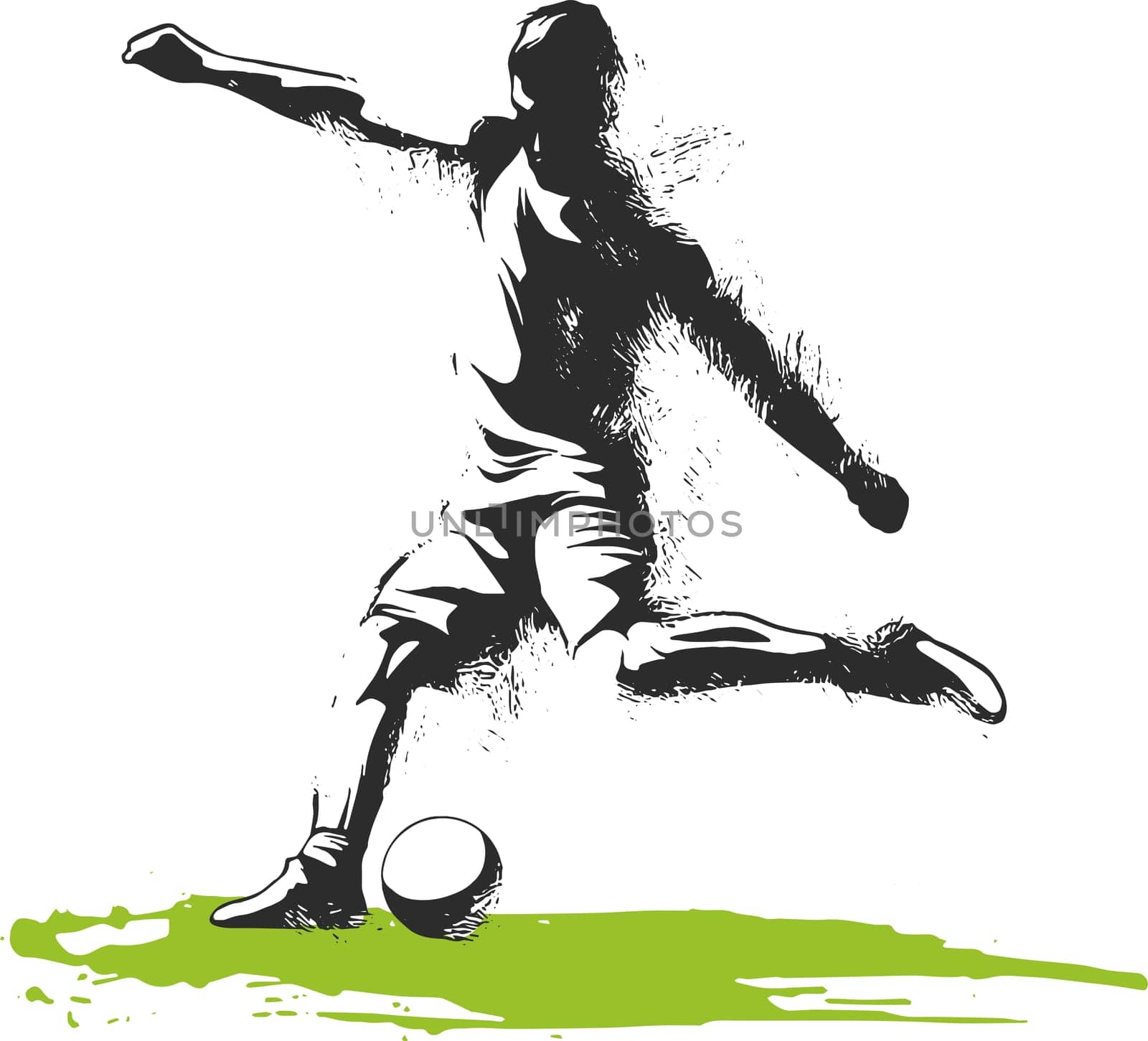 Soccer player kicking ball. illustration