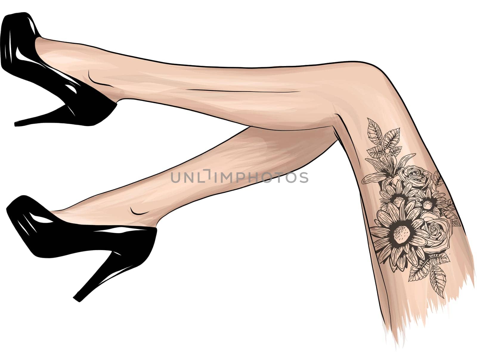 Vector girls in high heels. Fashion illustration. Female legs in shoes. Trendy picture in vogue style. Fashionable women. Stylish ladies.