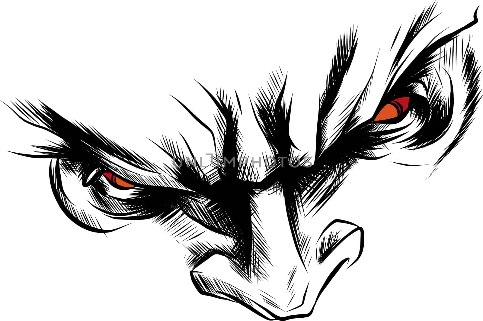 face demon with angry red eyes illustration