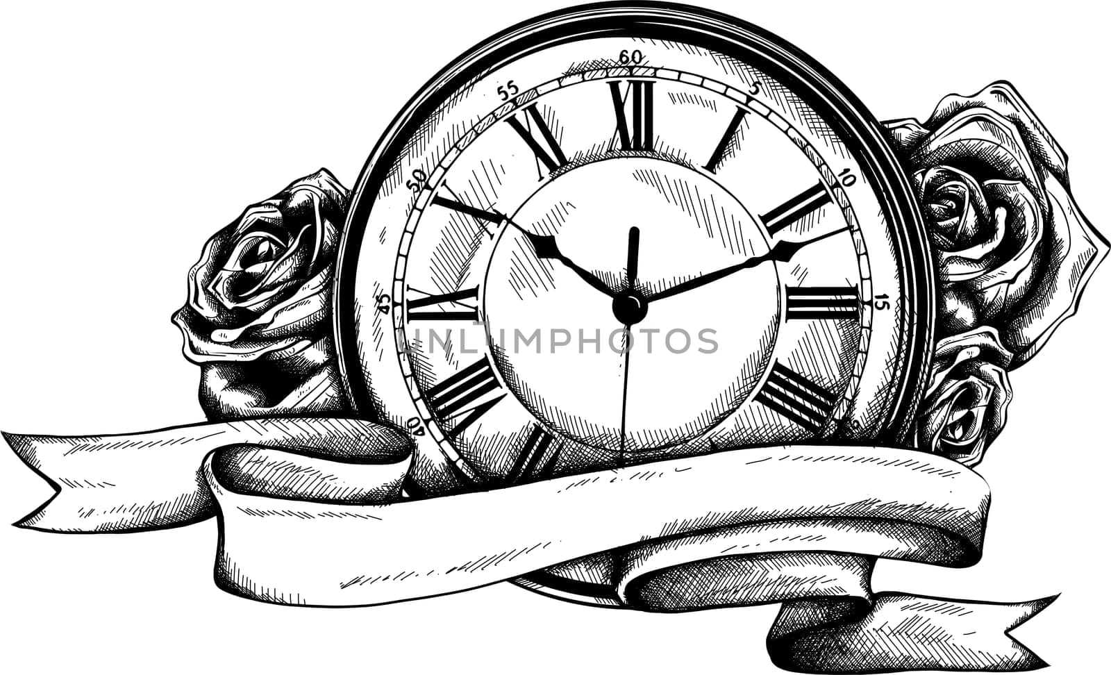 Vintage pocket watch with a pattern in roses and ornaments