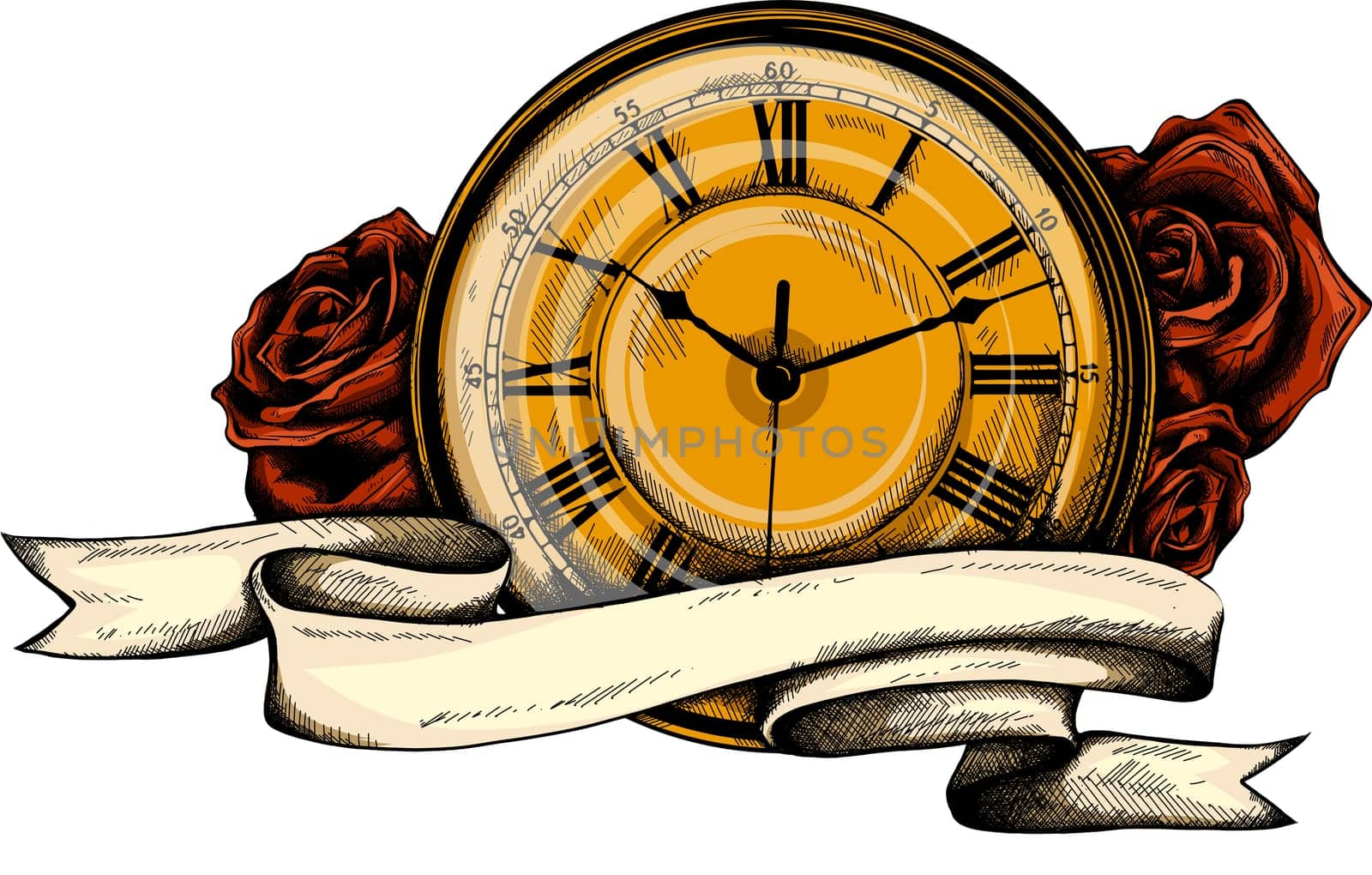 Vintage pocket watch with a pattern in roses and ornaments