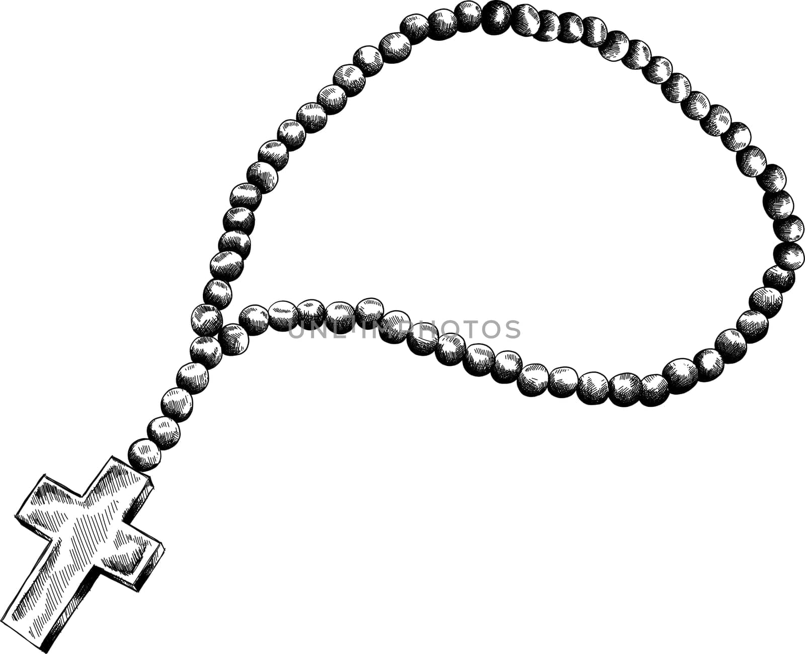 Holy rosary beads vector illustration. Prayer Catholic chaplet with a cross icons isolated on white background.