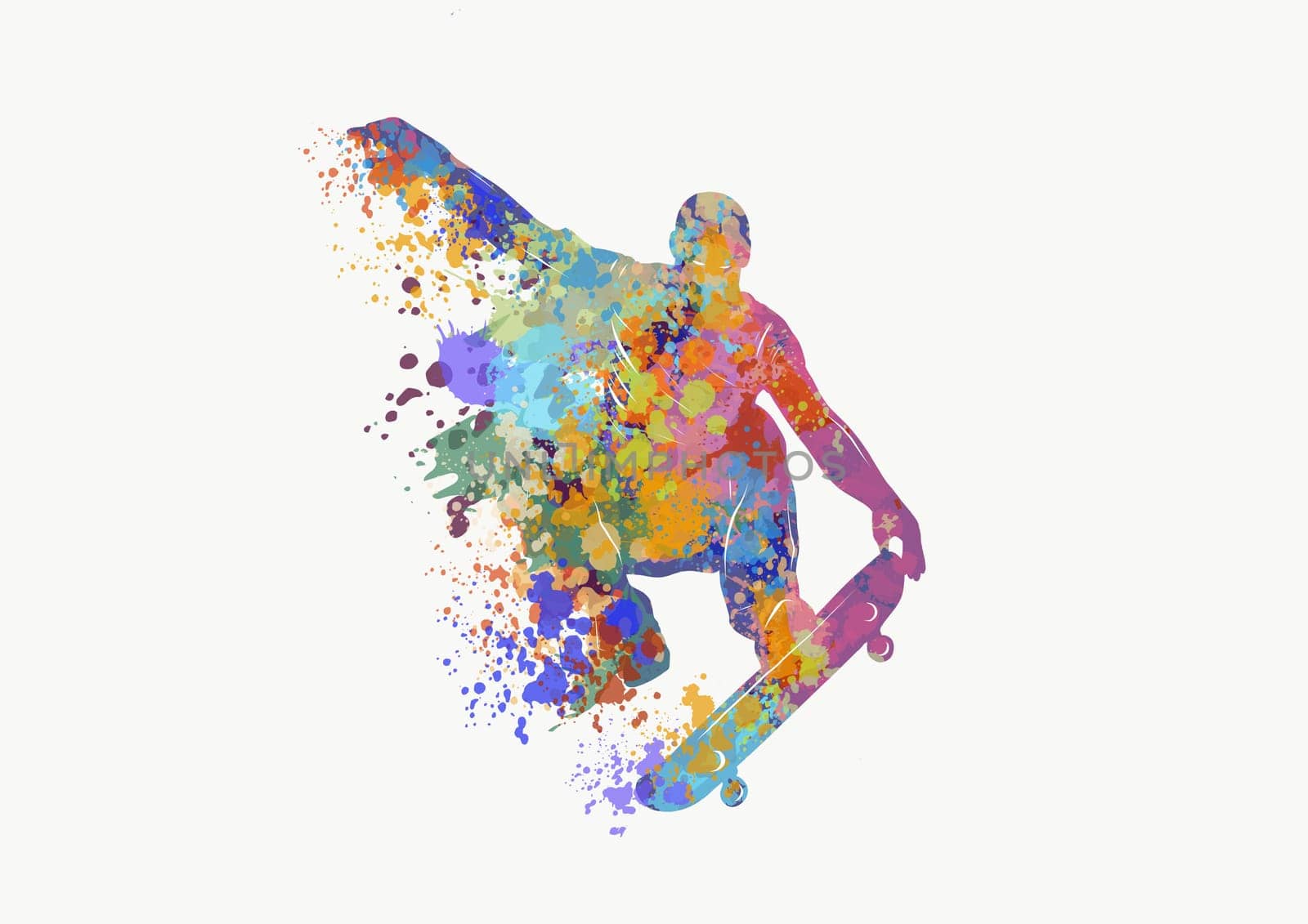 Skateboarder doing a jumping trick, low poly  illustration.