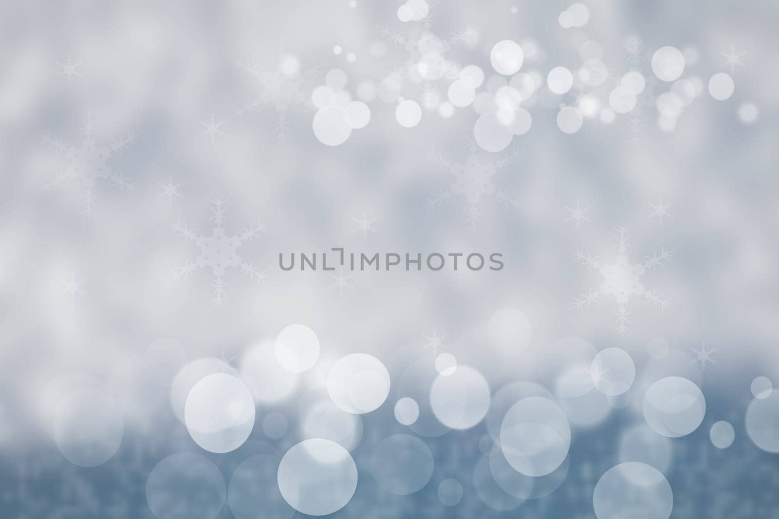 Festive blue silver bright abstract Bokeh with colorful circles. Template for your product display montage. Beautiful texture.