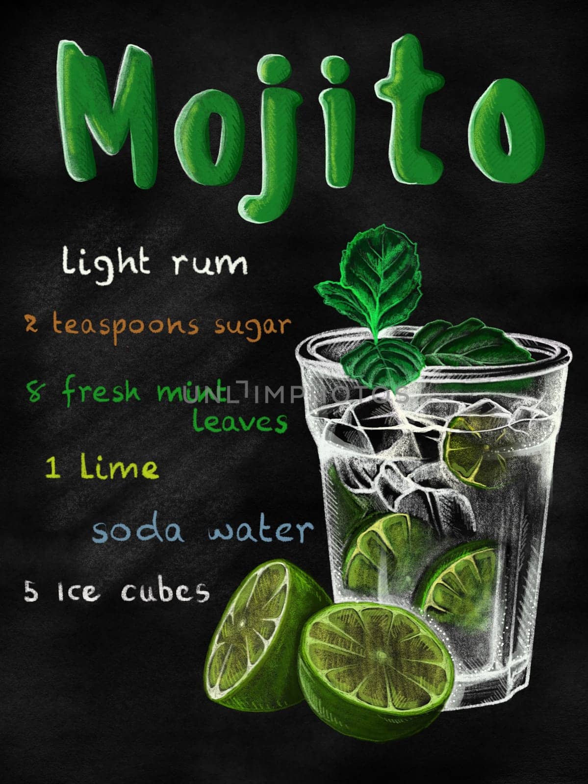 Mojito cocktail in vintage style drawing