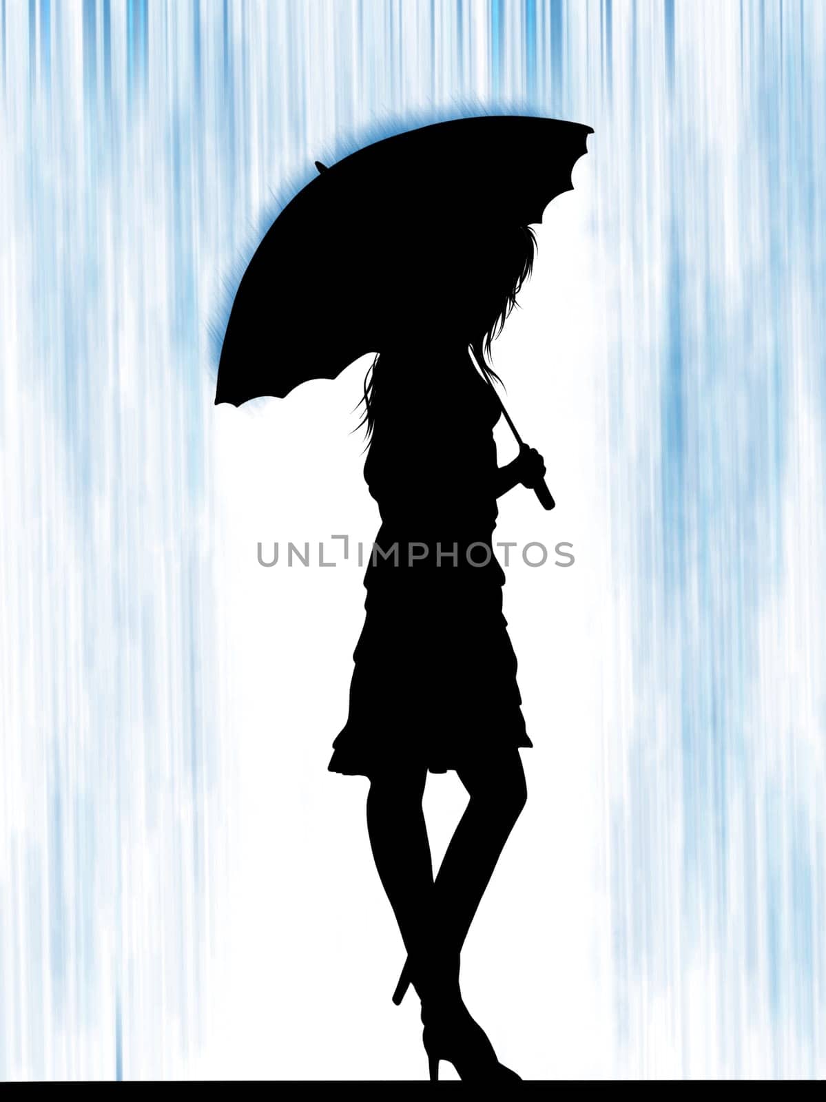 Fashion stylish woman with umbrella. Fashion girl with blonde hair. Sketch. Fashion model with umbrella.  illustration.