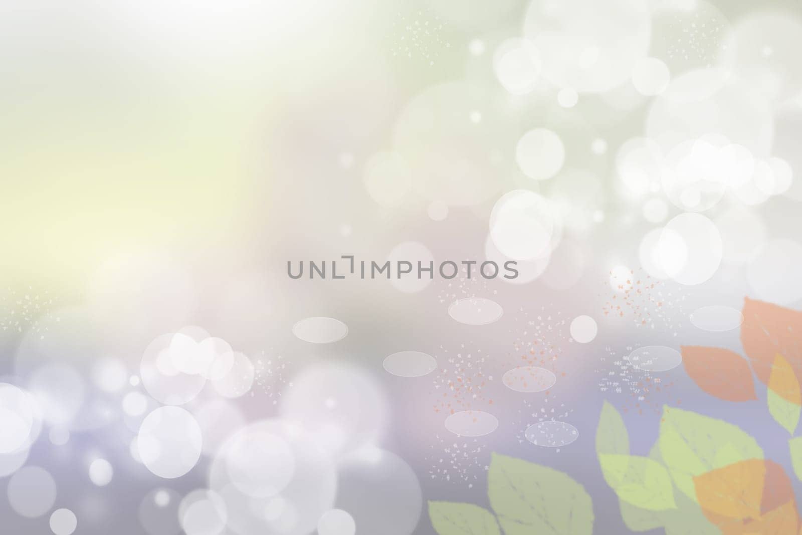 Autumn background. Abstract festive autumn gradient white green bright background texture with leaves. Indian summer. Space.