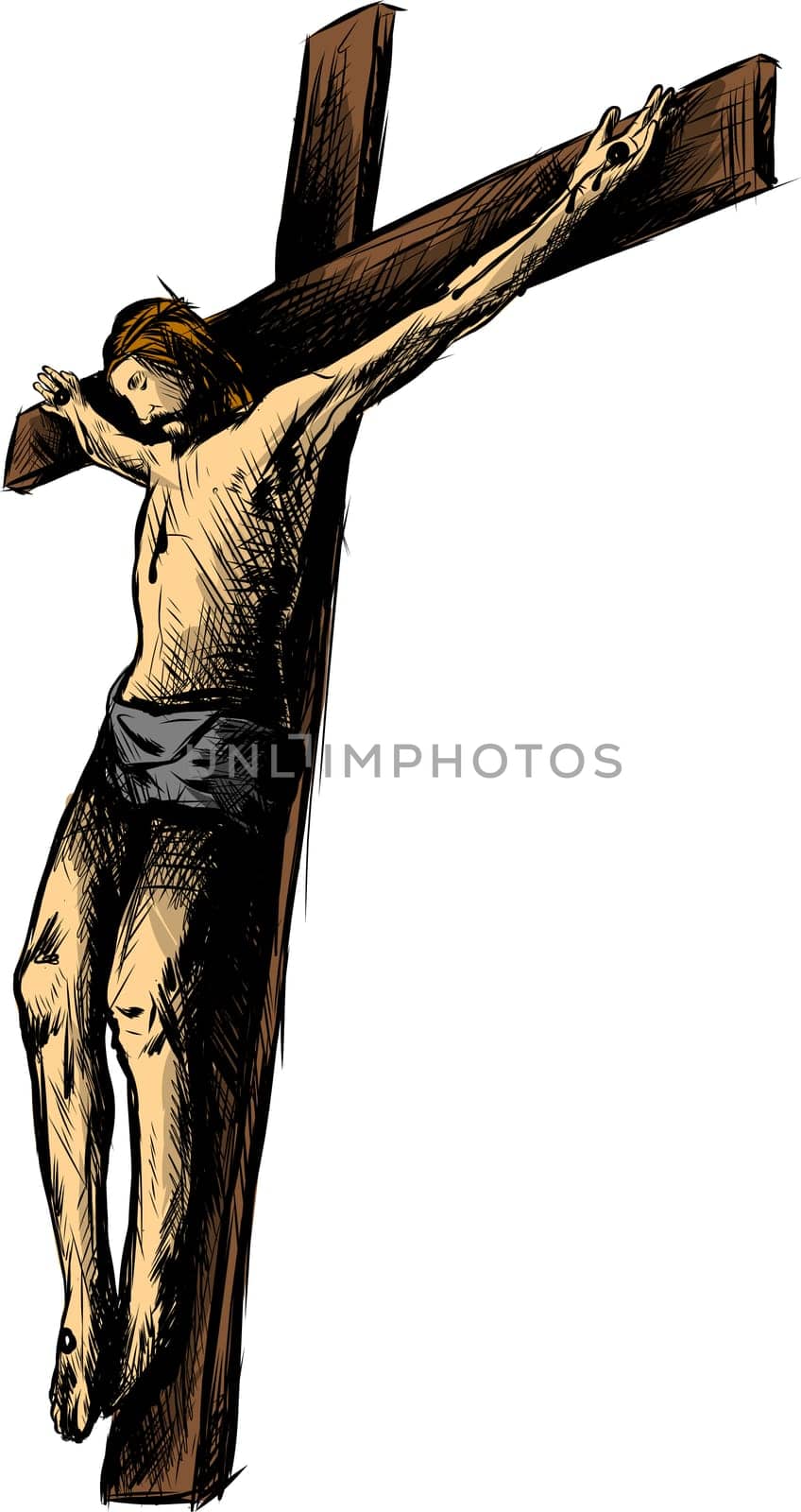 Jesus Christ, the Son of God in a crown of thorns on his head, a symbol of Christianity hand drawn illustration.
