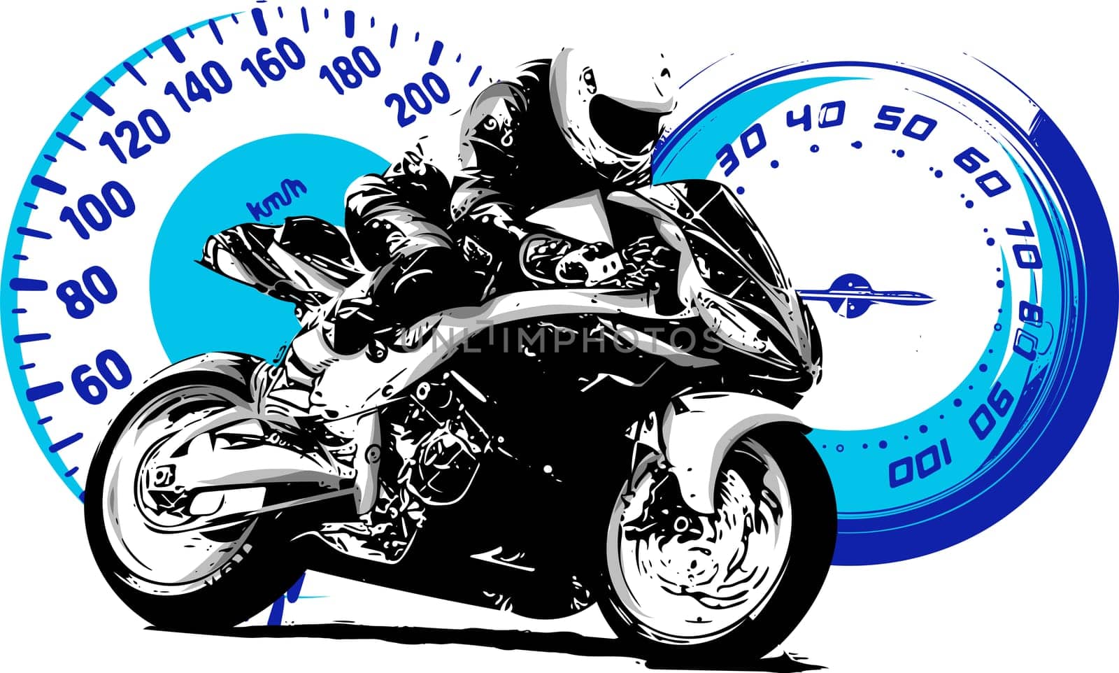 Motorbike rider, abstract vector silhouette. Road motorcycle racing with struments
