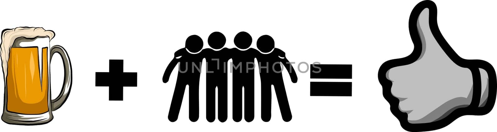 Four hands holding four beer bottles. Clinking glasses in plaid shirt. Party celebration in a pub. Isolated vector illustration of four drunk person drinking beer on white background.